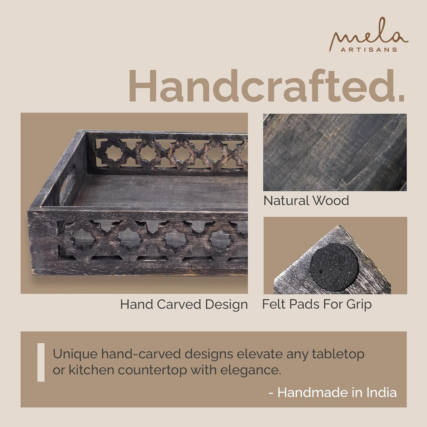 Mela Artisans Rustic Black Trellis Ottoman Decorative Tray