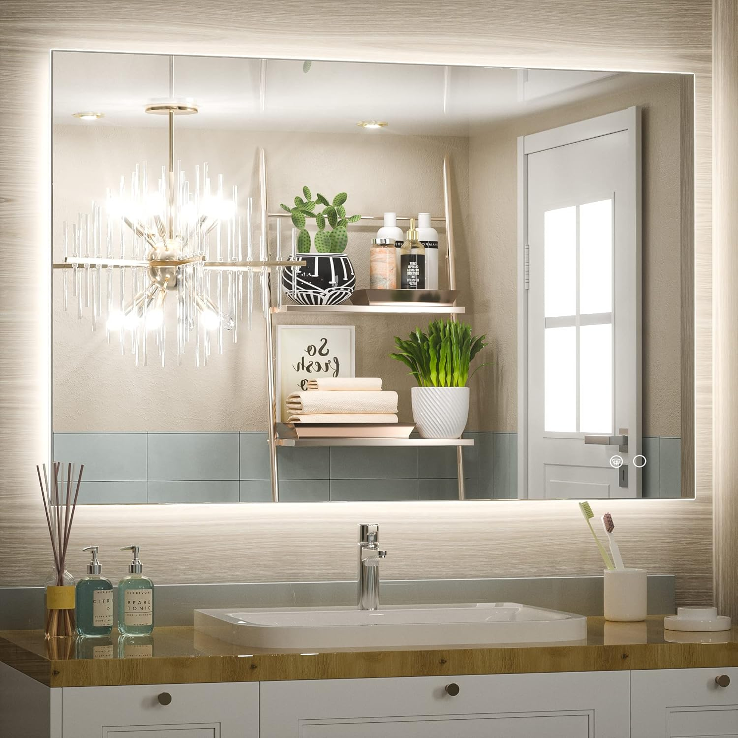 Keonjinn 40"x28" LED Backlit Mirror with Anti-Fog Dimmable Modern Rectangular Makeup Wall Mirror with Light, CRI90 Waterproof for Bathroom(Horizontal/Vertical)