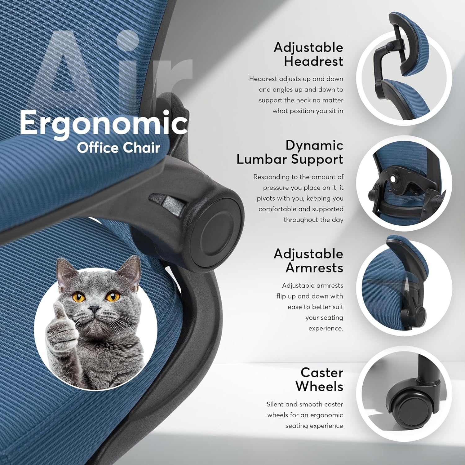 Navy Blue Mesh Ergonomic Office Chair with Adjustable Arms