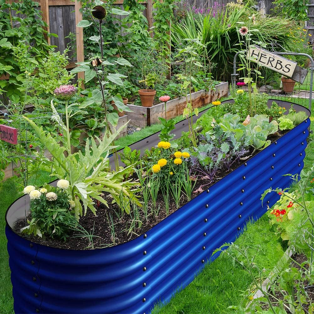 Cobalt Blue Oval Galvanized Steel Raised Garden Bed