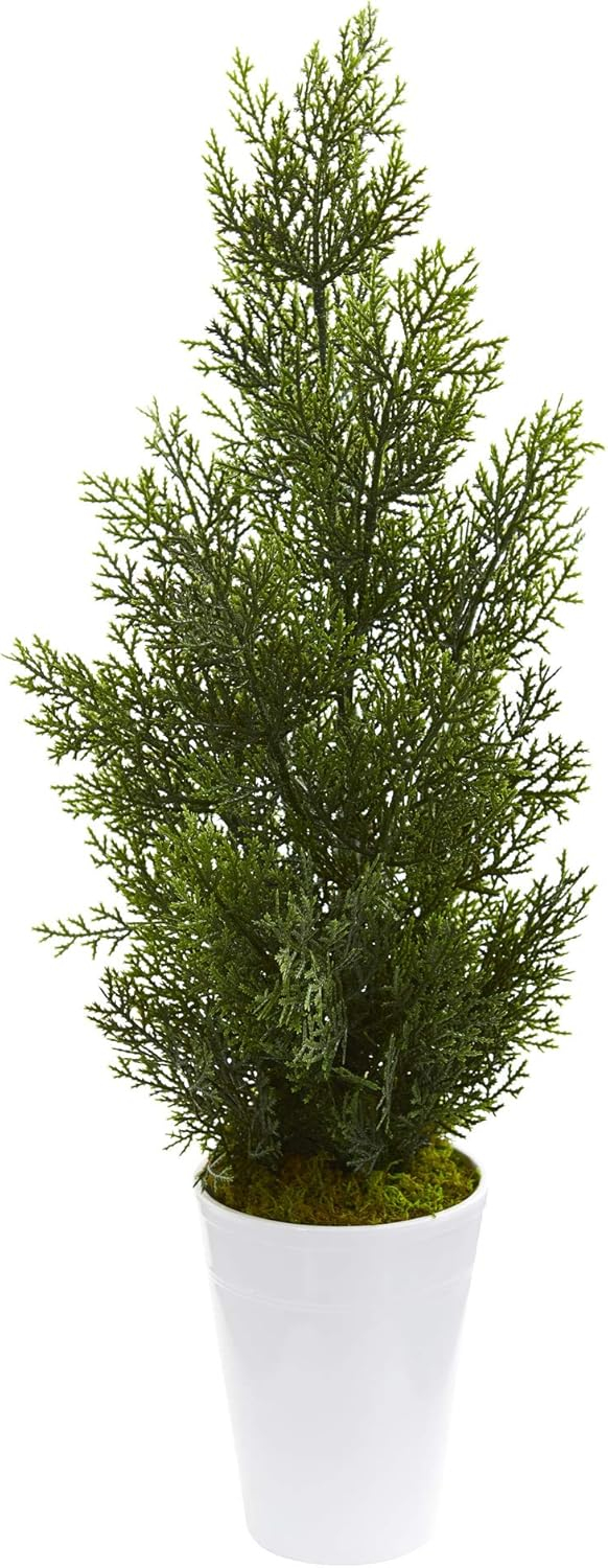 Nearly Natural 27-in Mini Cedar Artificial Pine Tree in Decorative Planter (Indoor/Outdoor)