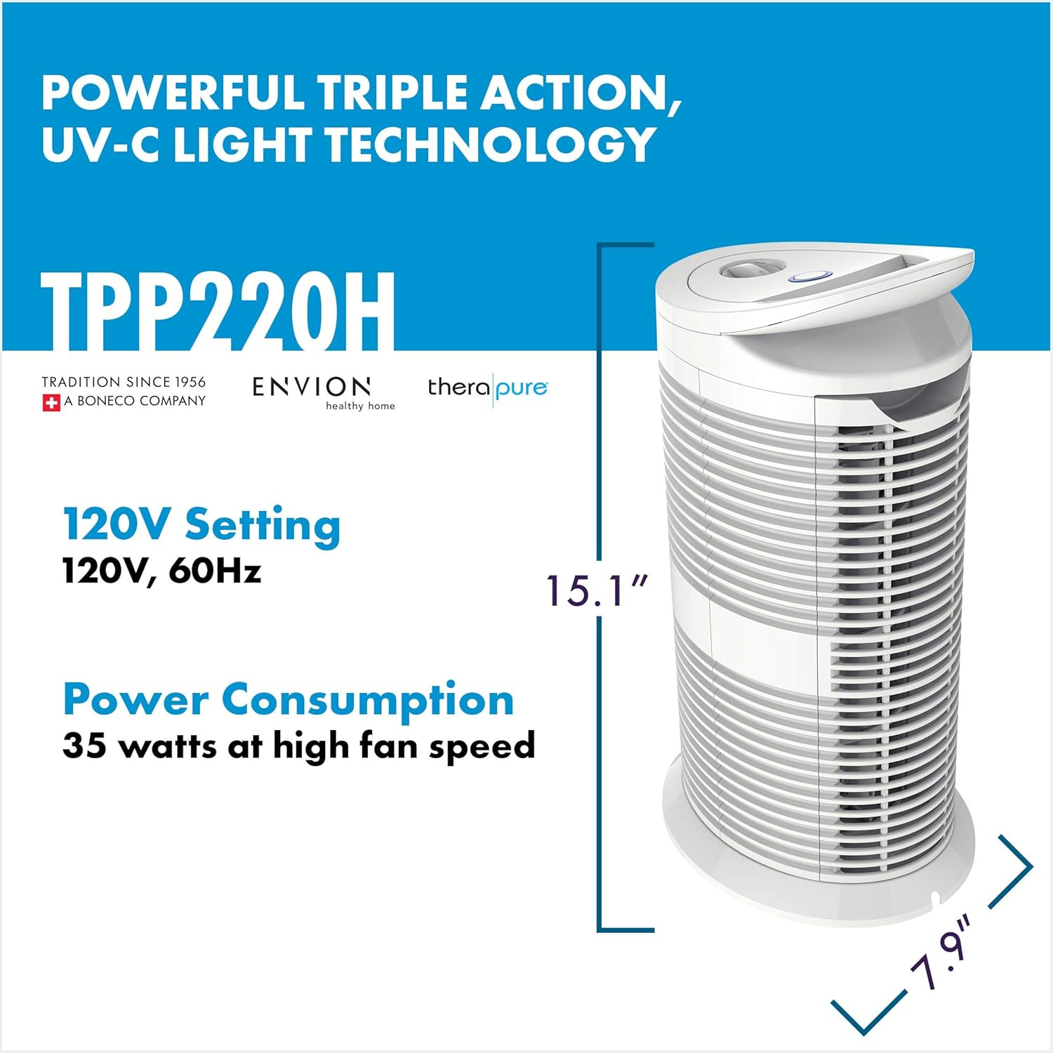 Envion Therapure 220H UV Germicidal HEPA Style Air Purifier 3-Speed White