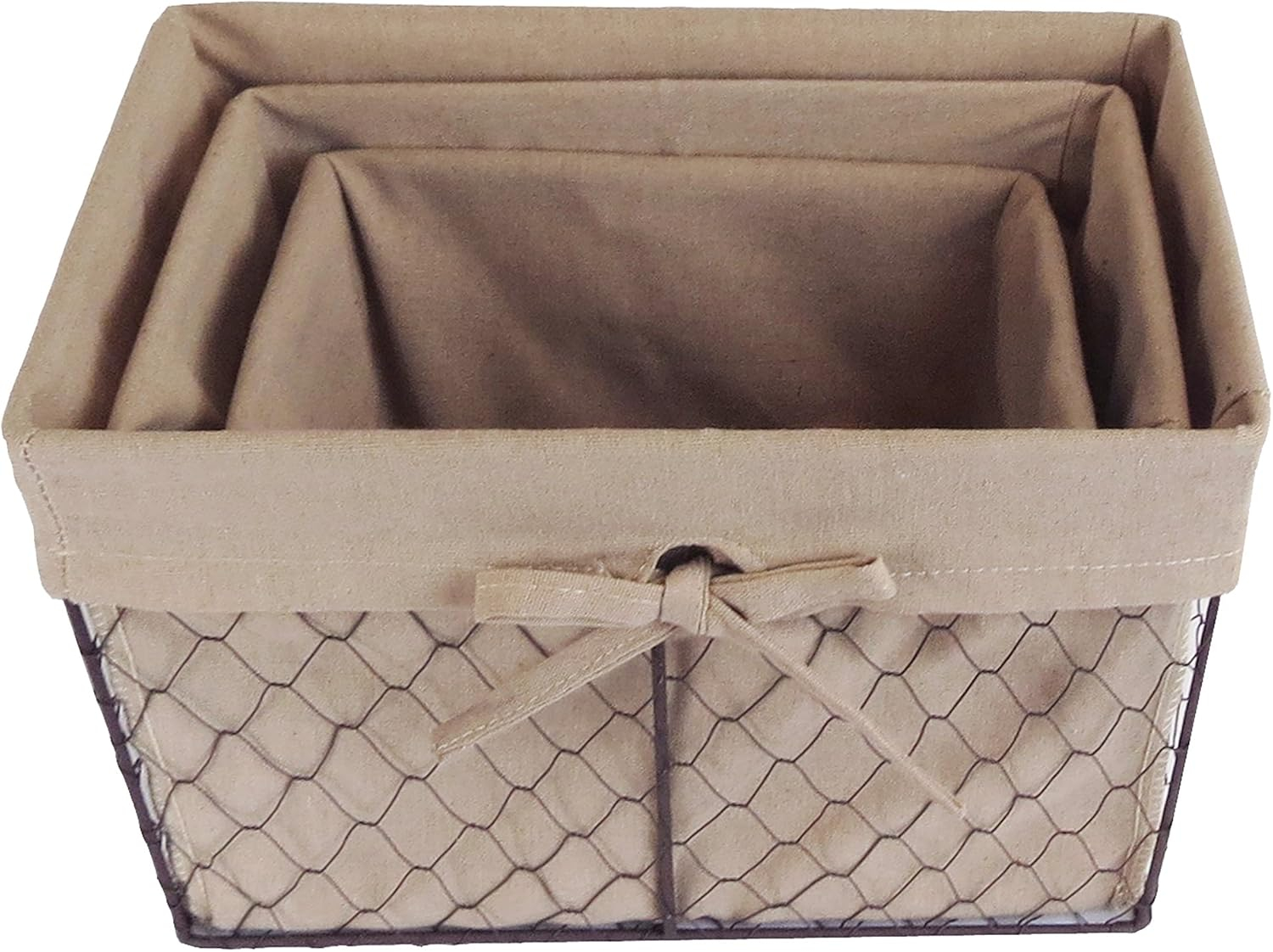 DII Chicken Wire Storage Baskets with Liner, Set of 3, Rustic Natural, Assorted Sizes