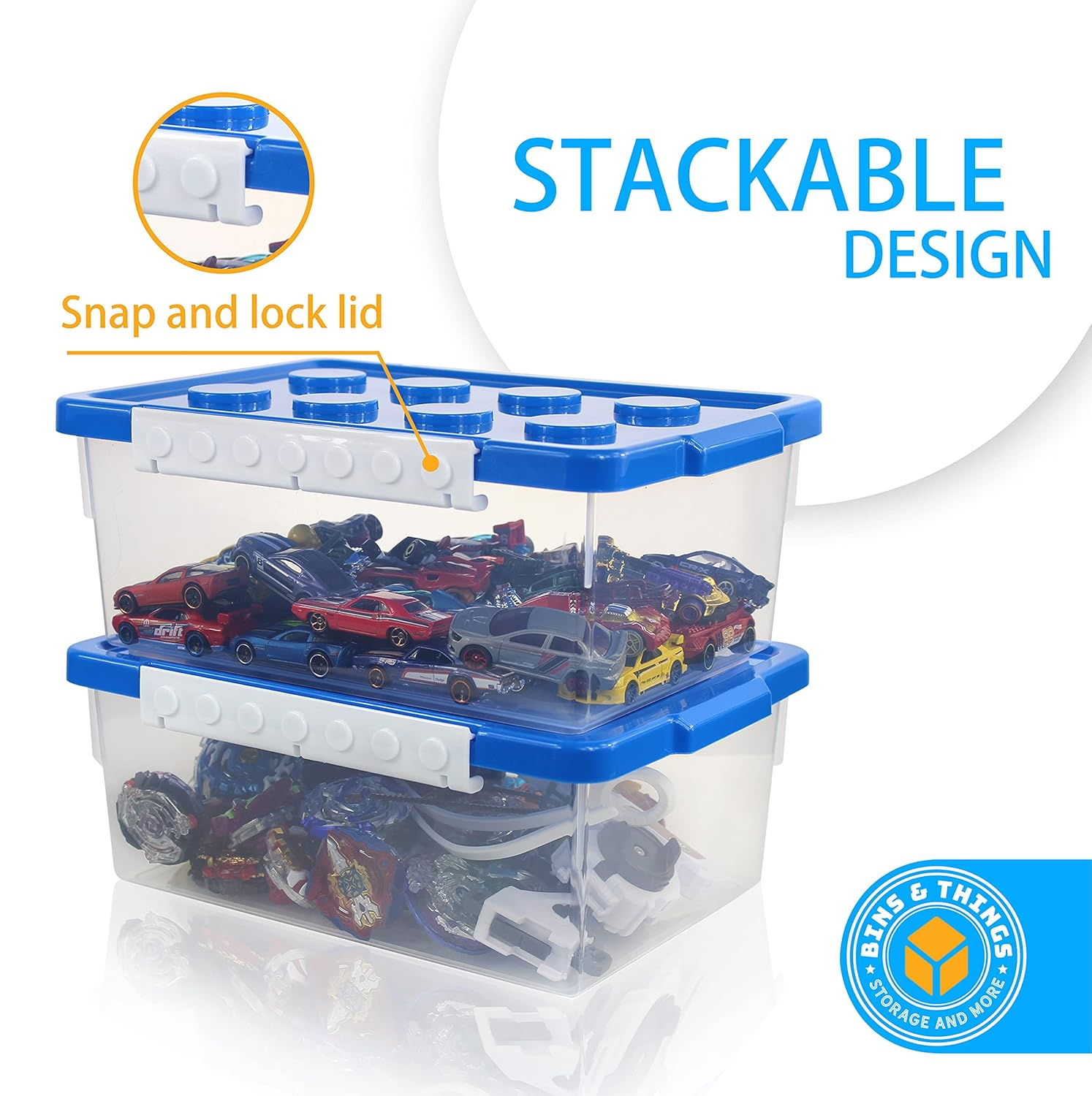 Bins & Things Toy Organizers and Storage Set of 2 large and small stackable storage bins - Clear toy storage bin- Lego organizers and storage for Barbie Dolls, Hot Wheel toy bins for kids organizer