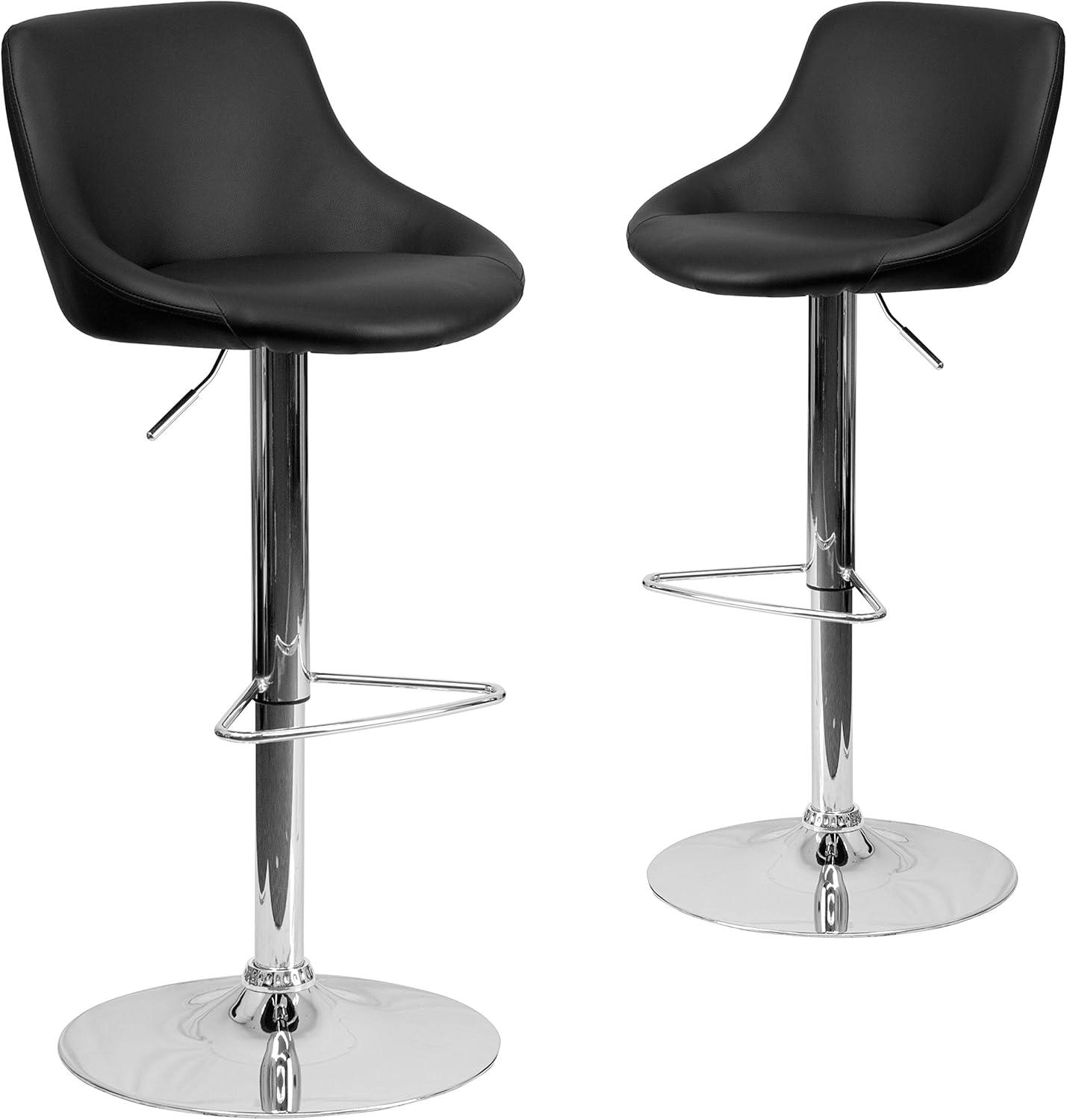 Flash Furniture Contemporary Black Vinyl Bucket Seat Adjustable Height Barstool with Chrome Base