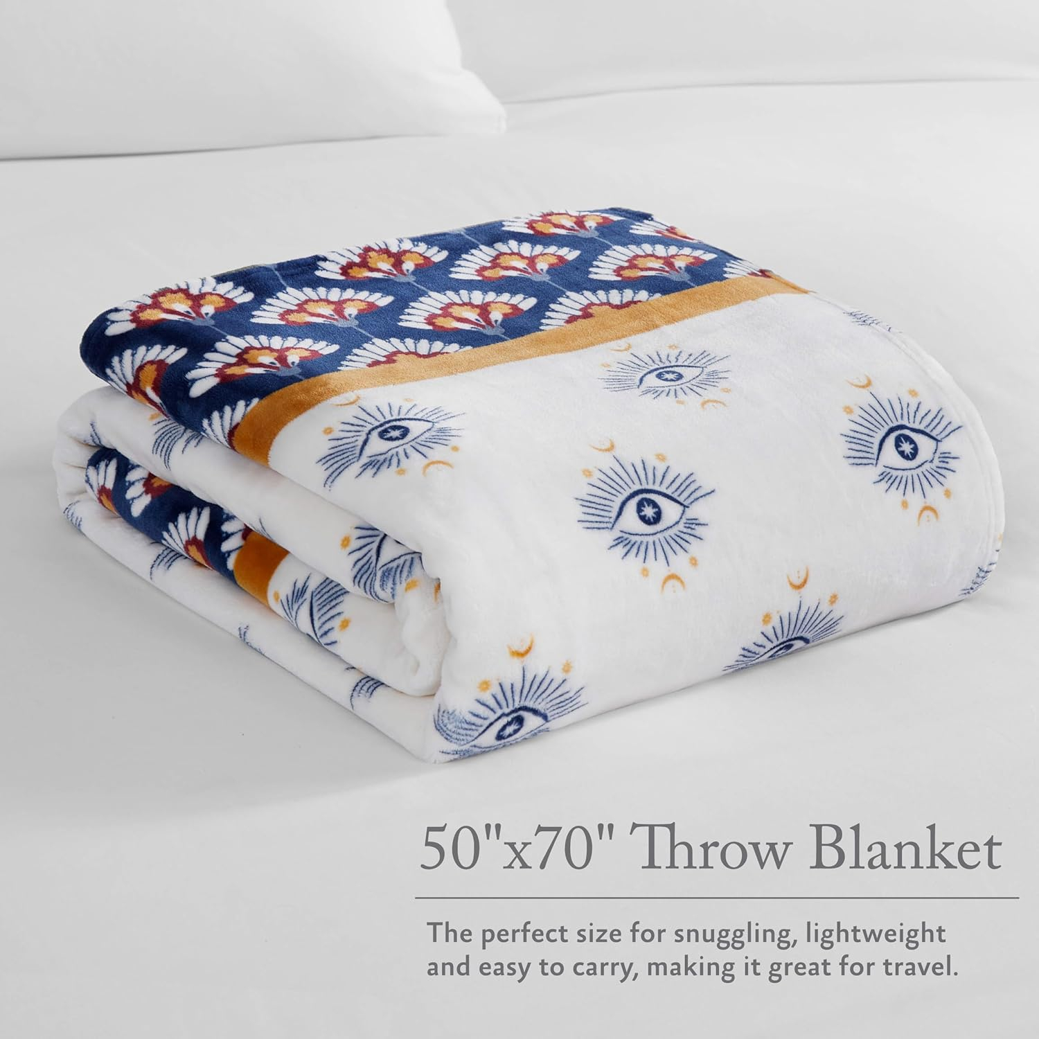 Jessica Simpson Plush 50"X70" Throw Blanket - Celeste White/Navy - Luxurious Plush Blanket for Ultimate Comfort and Cozy Warmth