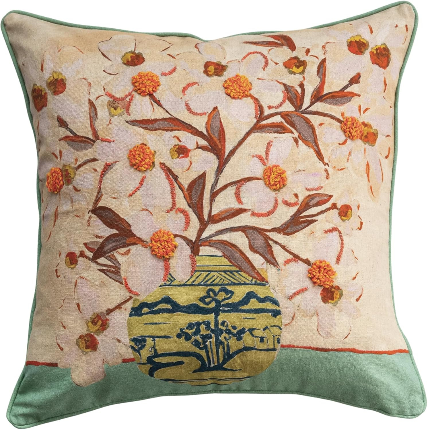 Creative Co-Op, Multicolor Cottage Charm Embroidered Pillow