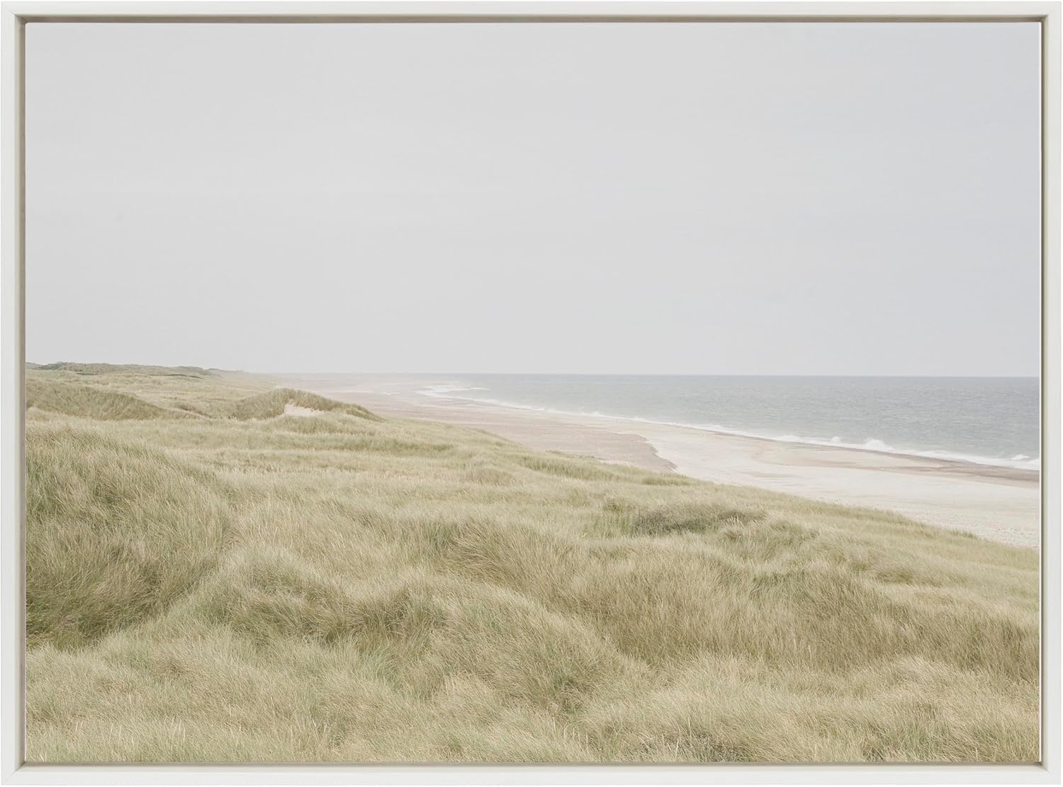 Large White Framed Coastal Landscape Canvas Print