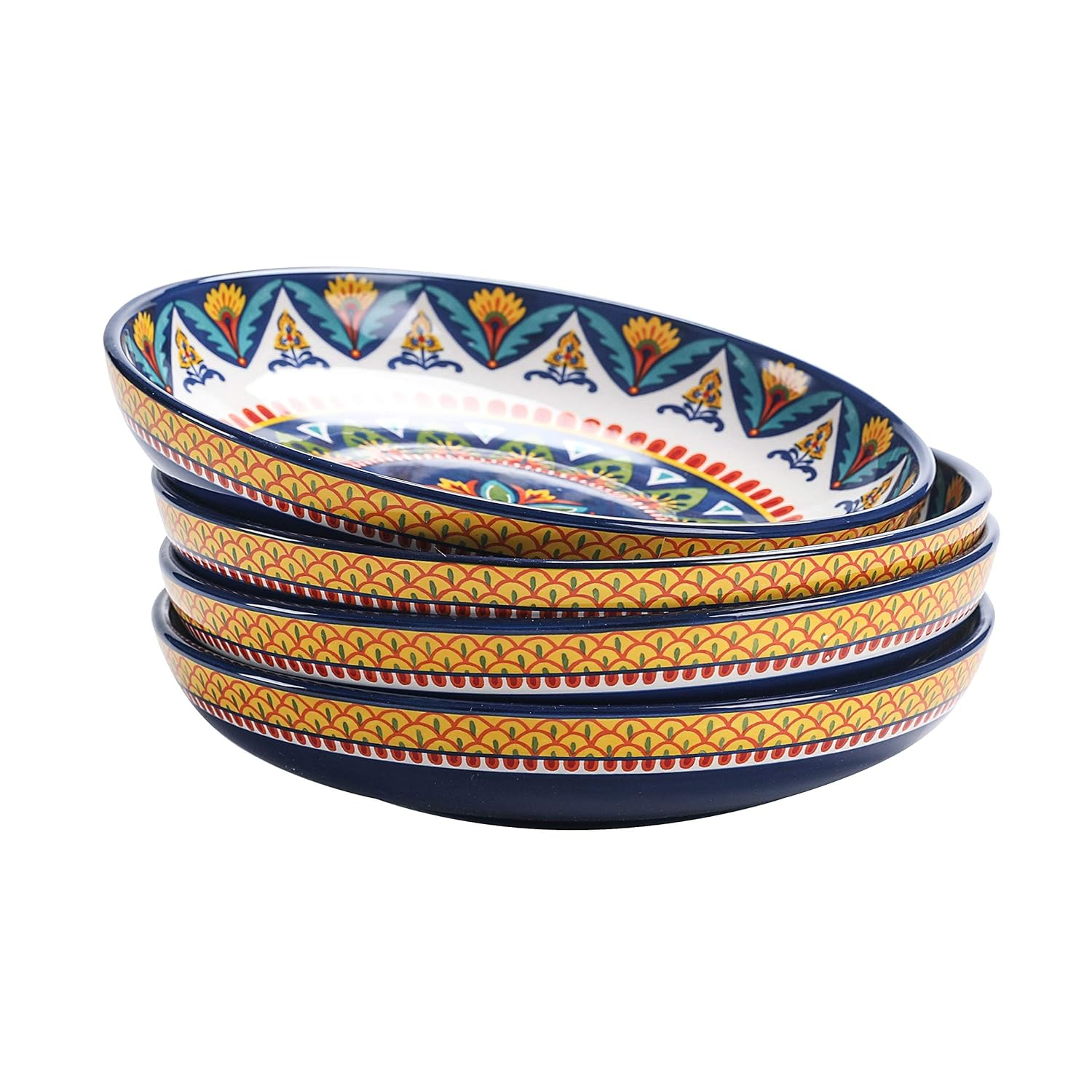 Bico Havana Pasta Bowls, 35oz Salad Bowl Set of 4, Large Ceramic Serving Dinner Bowls for Soup and Cereal, Microwave and Dishwasher Safe, Gift for Housewarming and Thanksgiving