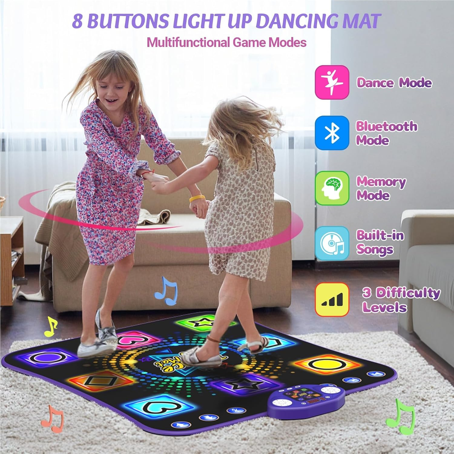 Dance Mat Toys for 3-12 Year Old Girls - Light Up 8 Buttons Dance Mat for Kids Age 4-8 Bluetooth Dance Pad - Kids Toy 8-12 Year Old, Birthday for 3 4 5 6 7 8 9 10+ Year Old Boys Kids