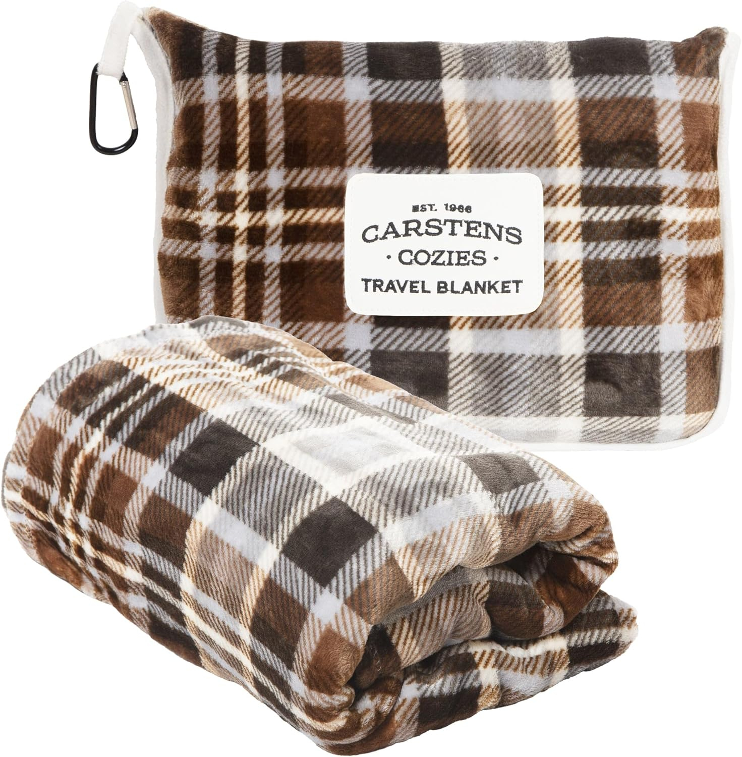 King Size Gray and Chestnut Plaid Fleece Travel Blanket