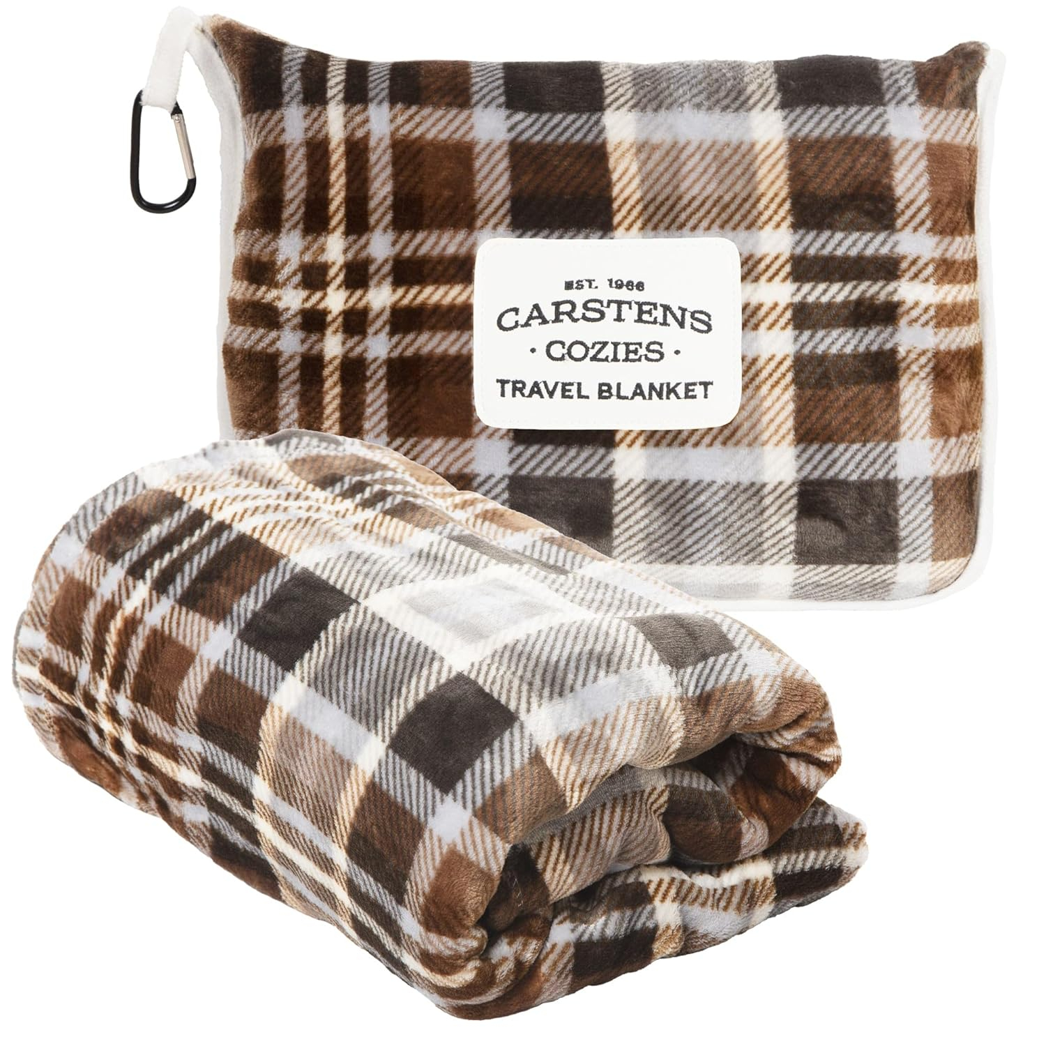 King Size Gray and Chestnut Plaid Fleece Travel Blanket