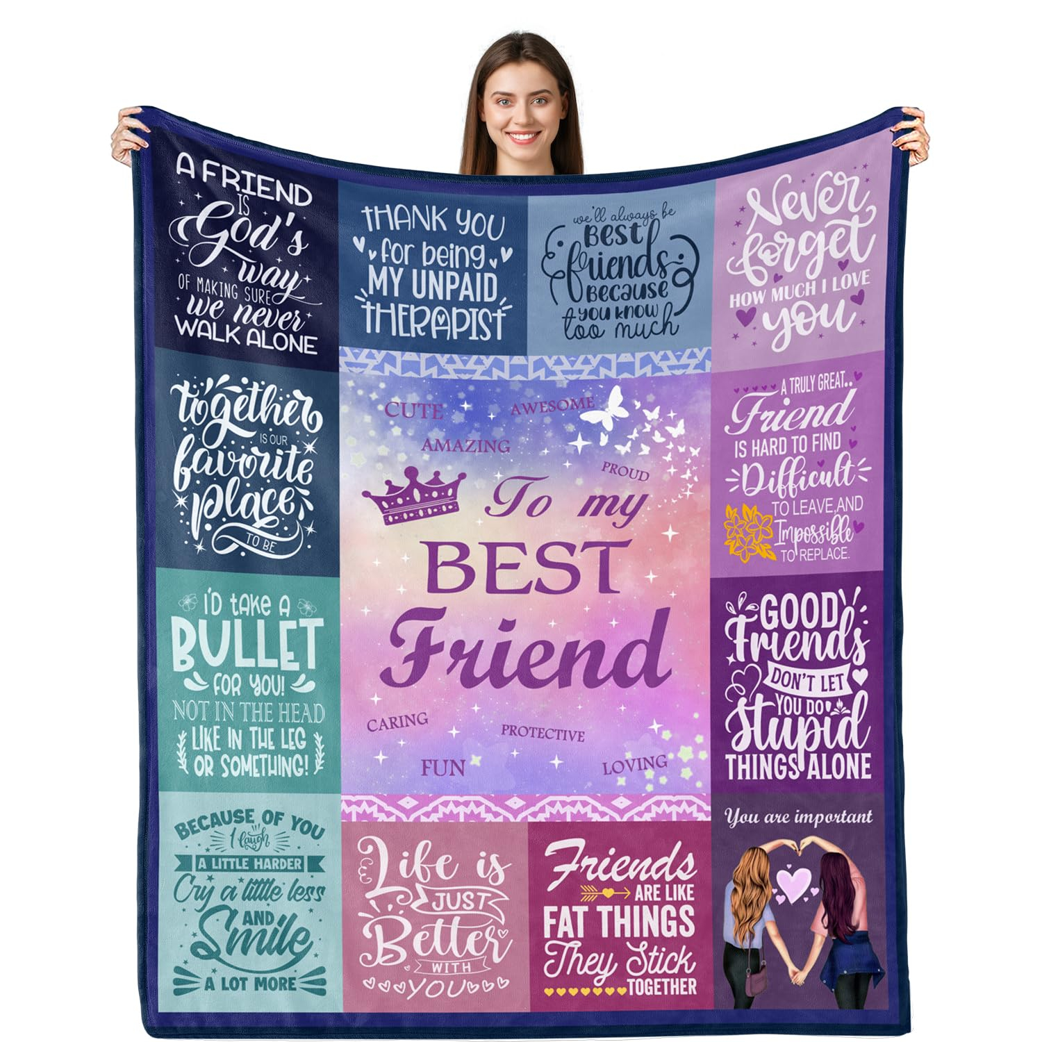 Gifts for Best Friend Woman, Best Friend Birthday Gifts for Women, Bestie BFF Soul Sister Graduation Gift Ideas for Women Blanket 60"x 50", Friendship Unique Gifts