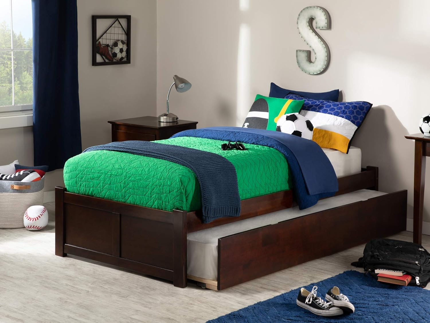Concord Twin Extra Long Bed with Footboard and Twin Extra Long Trundle in Walnut