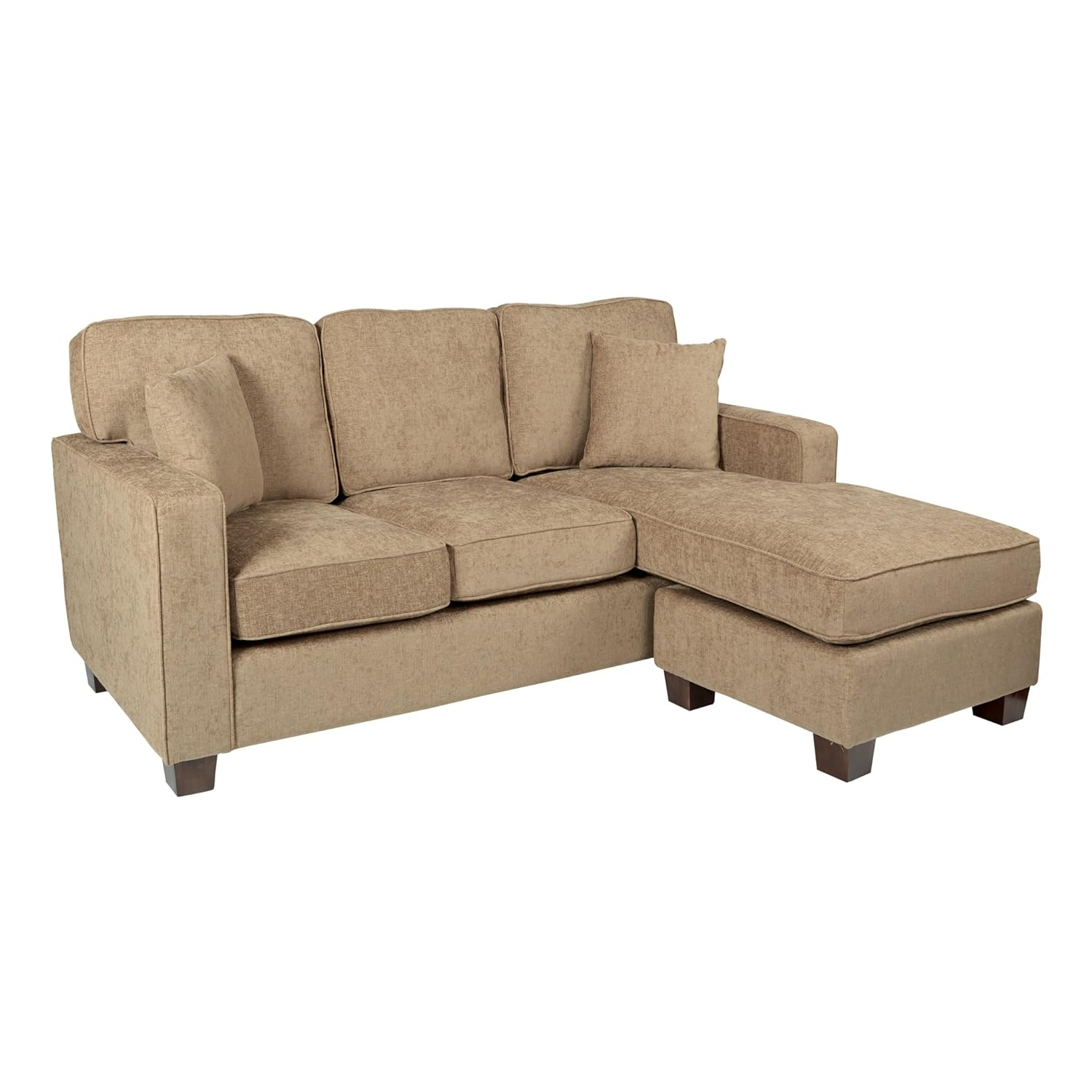 Russell Sectional in Earth Brown fabric with 2 Pillows and Coffee Finished Legs