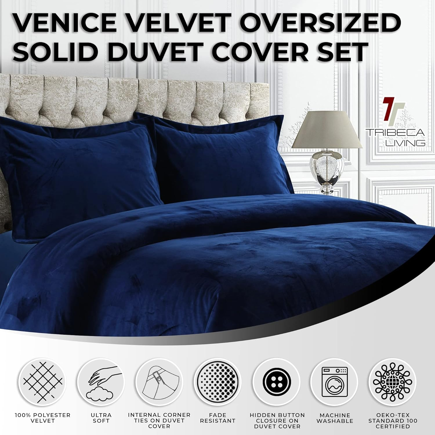 Luxurious Twin Navy Blue Velvet Bedspread Cover Set