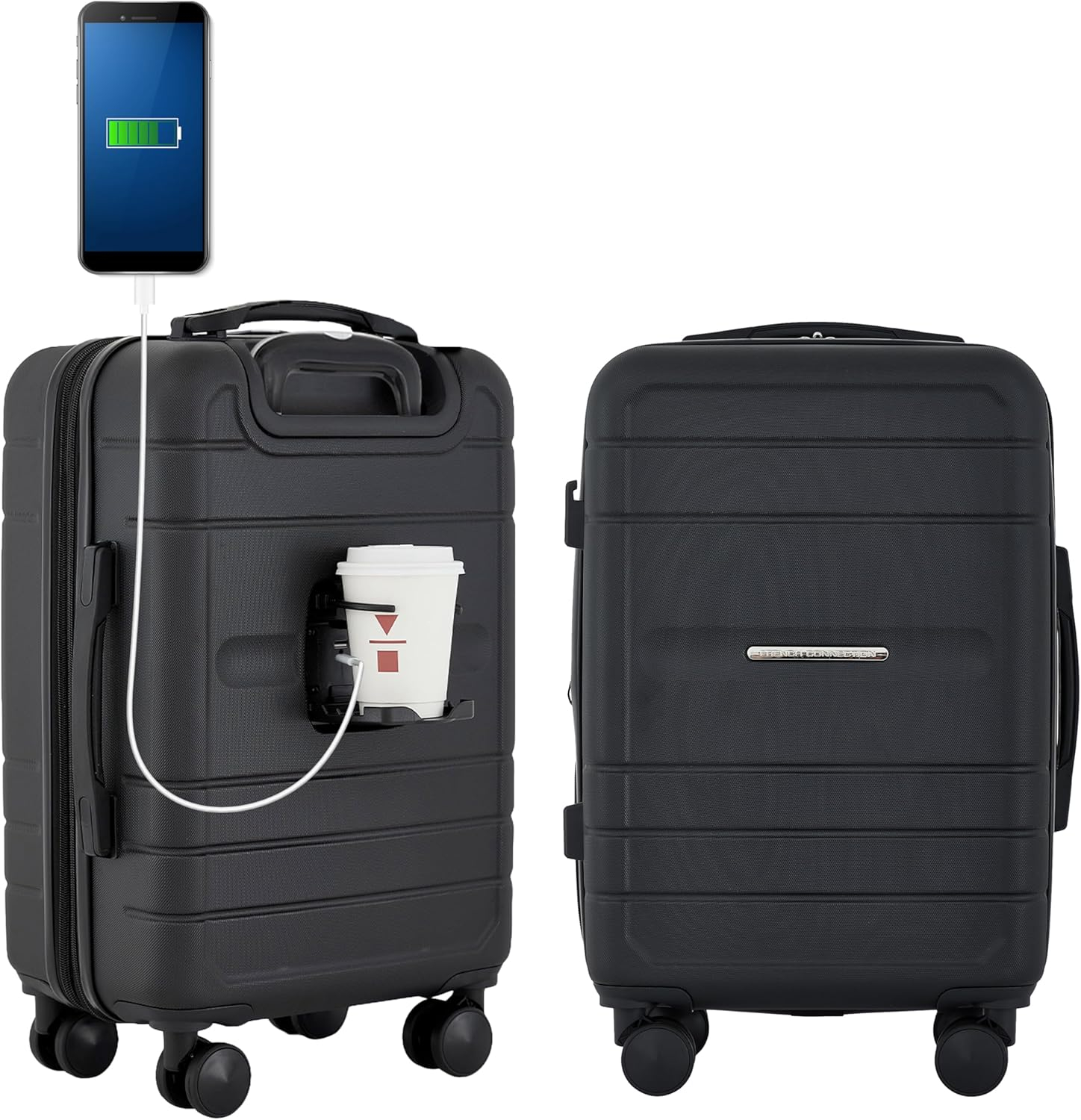French Connection 22in Expandable Rolling Carry-on with Cup Holder, Black