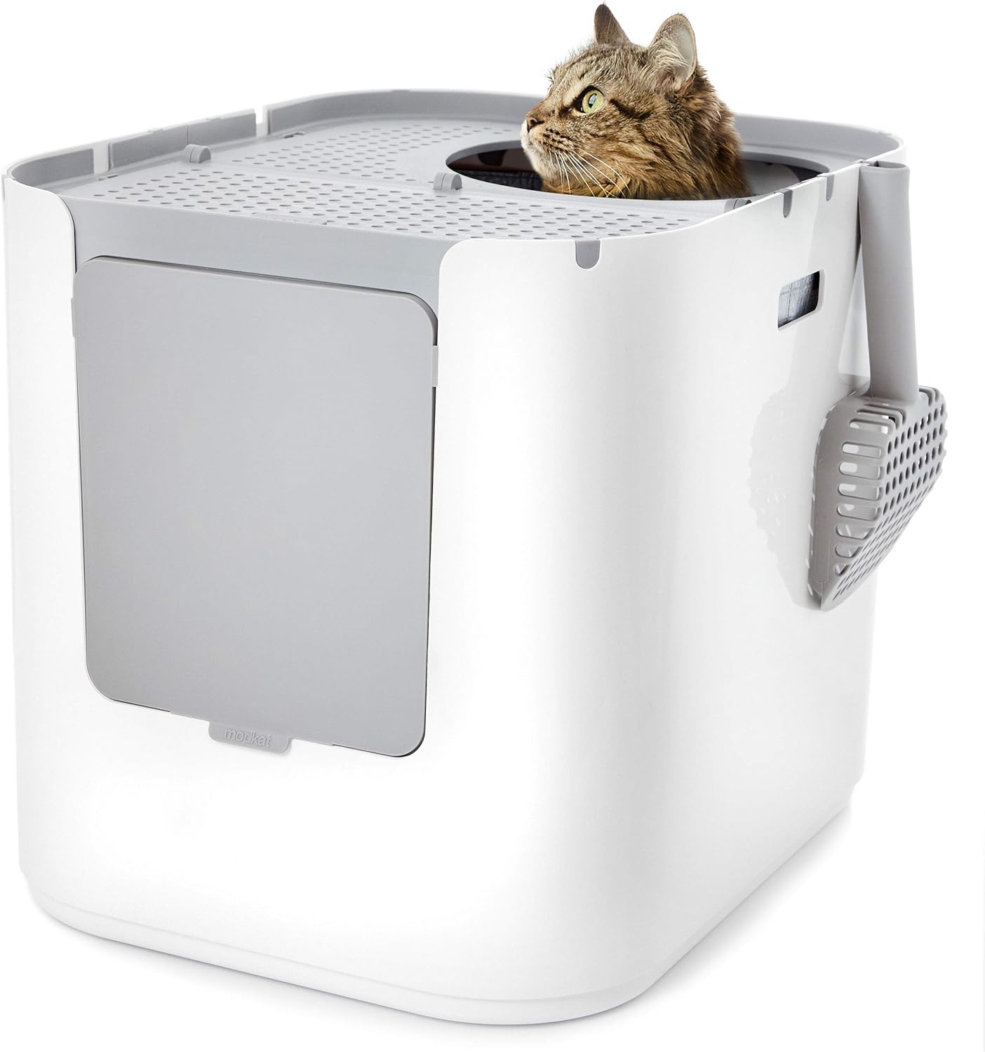 Modkat XL Litter Box - Extra Large Cat Litter Box with Top & Front-Entry Reusable Liners - Tall Base Keeps Mess Inside - Easy to Clean White