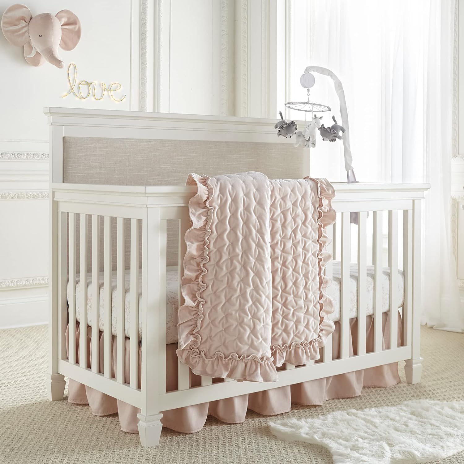 Blush Velvet Organic Baby Girls' Reversible Crib Bedding Set