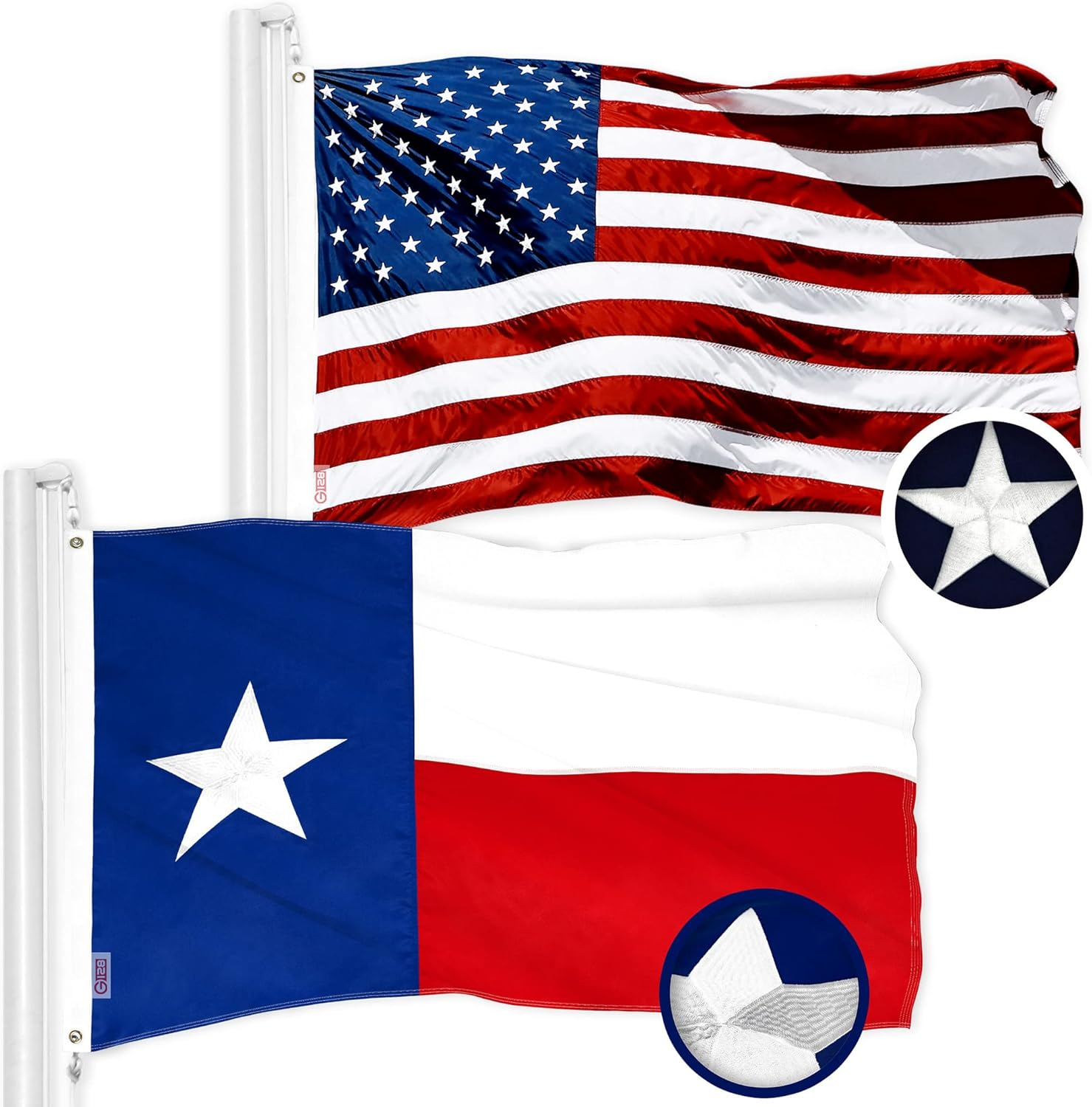 G128 Combo Pack: American USA Flag 4x6 Ft & Texas TX State Flag 4x6 Ft | Both ToughWeave Series Embroidered 300D Polyester, Embroidered Design, Indoor/Outdoor, Brass Grommets