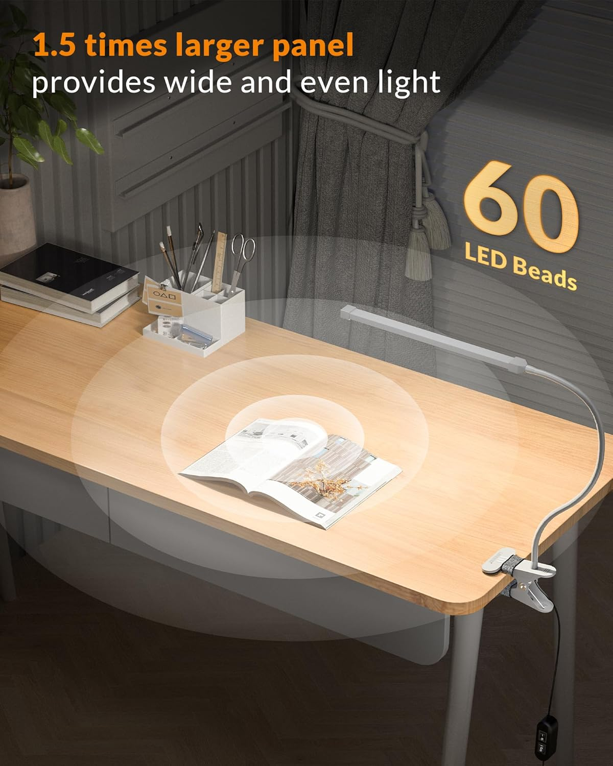 LEPOWER Led Clip on Light, 5W Reading Lights for Books in Bed with Gooseneck, Adjustable Color Temperature Clip Lamp, Ideal for Bedtime Reading and Piano Light, Metal, Silver