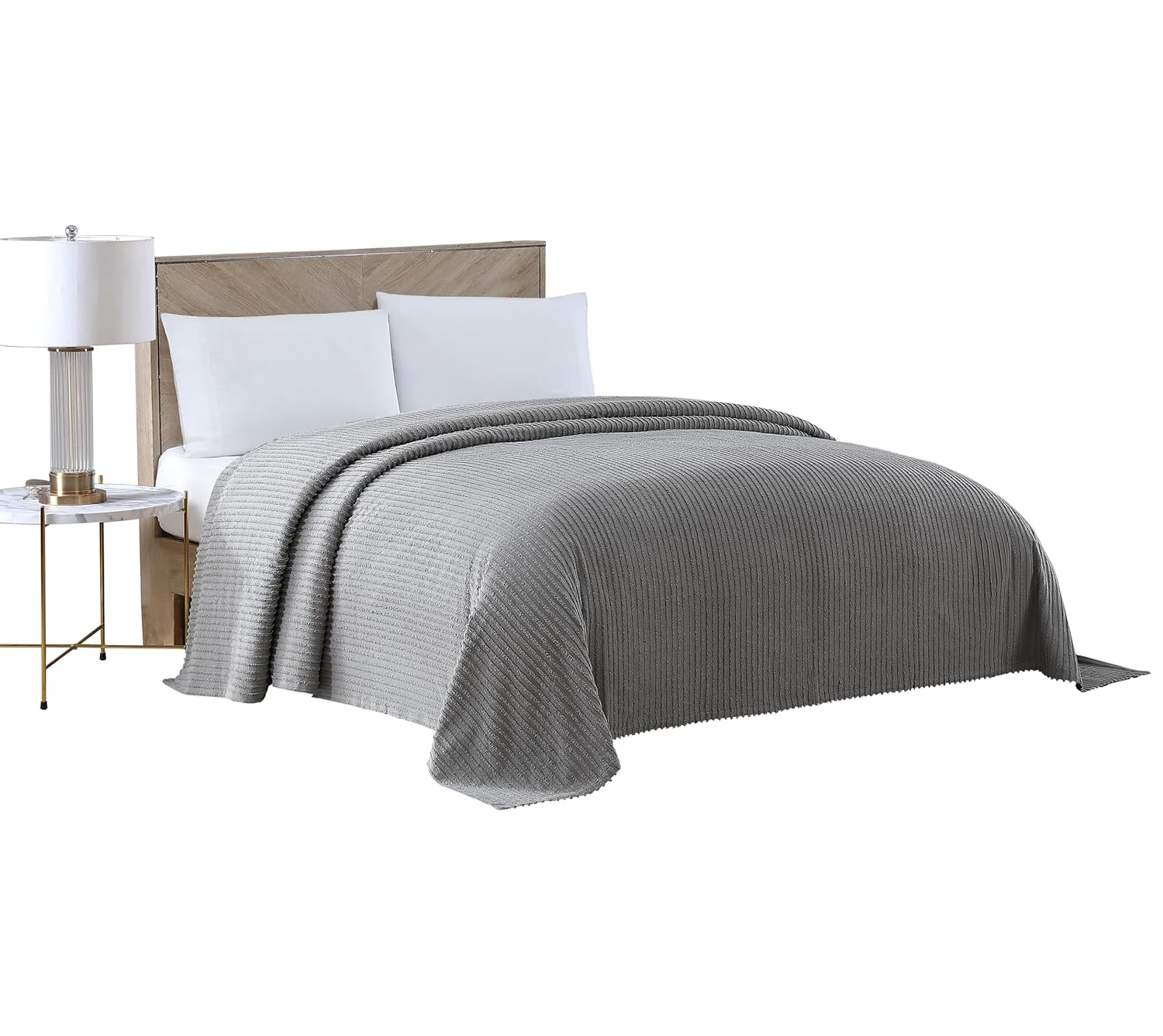 Gray Twin Cotton Channel Chenille Bedspread Set