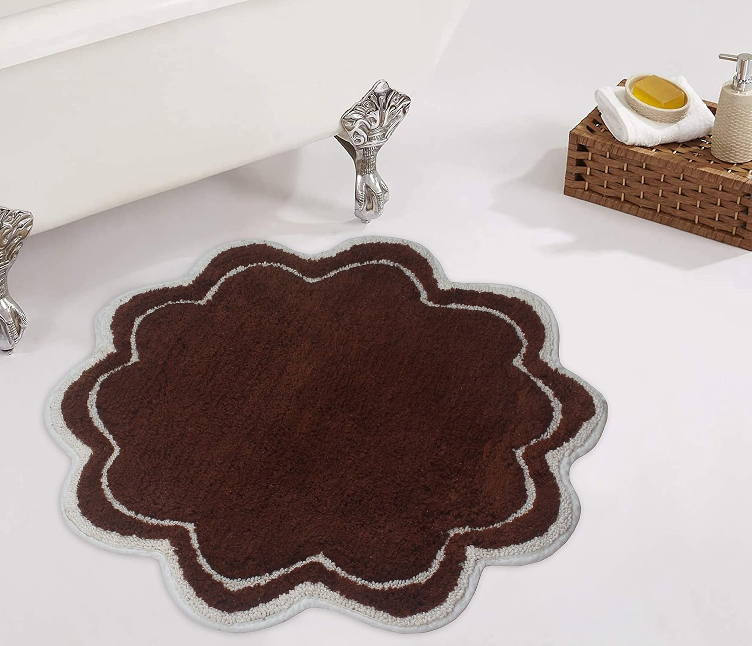 Home Weavers Allure Collection 100% Cotton Tufted Round Shape Bathroom Rug, Soft and Absorbent Bath Rugs, Non-Slip Bath Carpet, Machine Wash Dry Bath Mats for Bathroom Floor, 30" Round, Brown