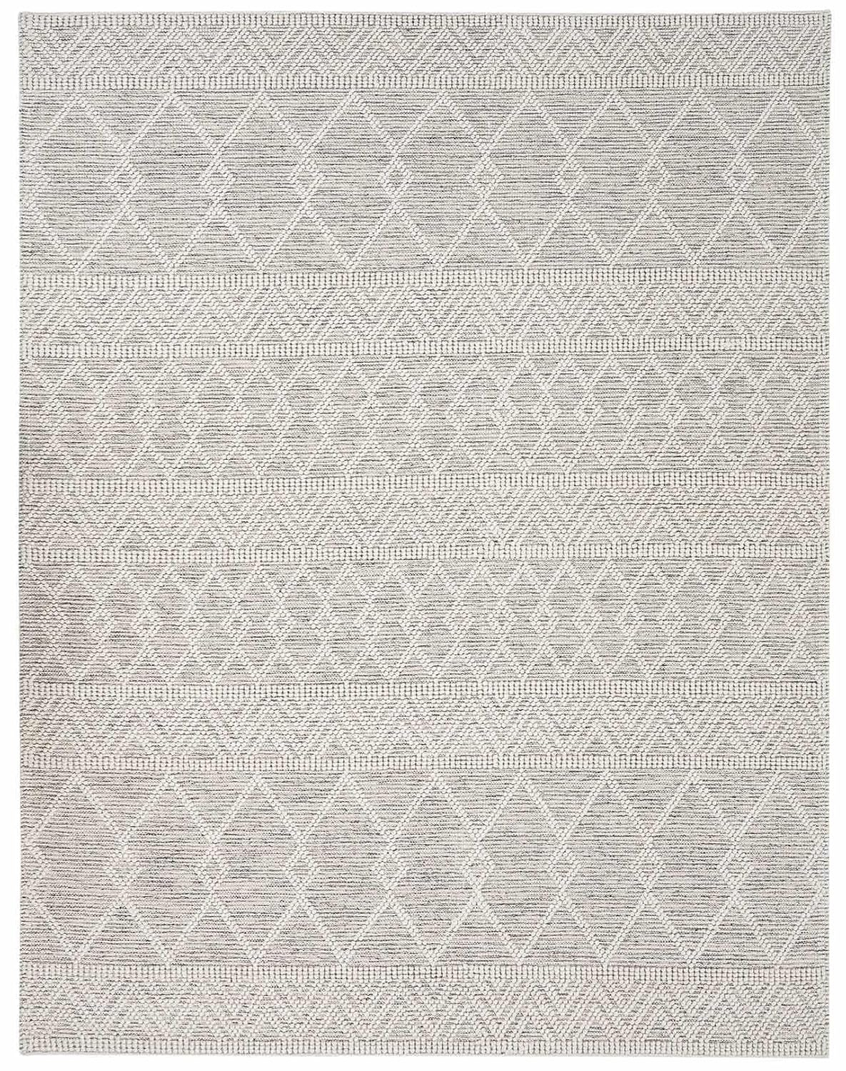 Hauteloom Huddlesford Boho Hand Woven Wool High Low Textured Area Rug - Farmhouse Southwestern Diamond Carpet for Living Room - Handmade Zig Zag Bubble Weave - Beige, White, Brown - 10' x 14'