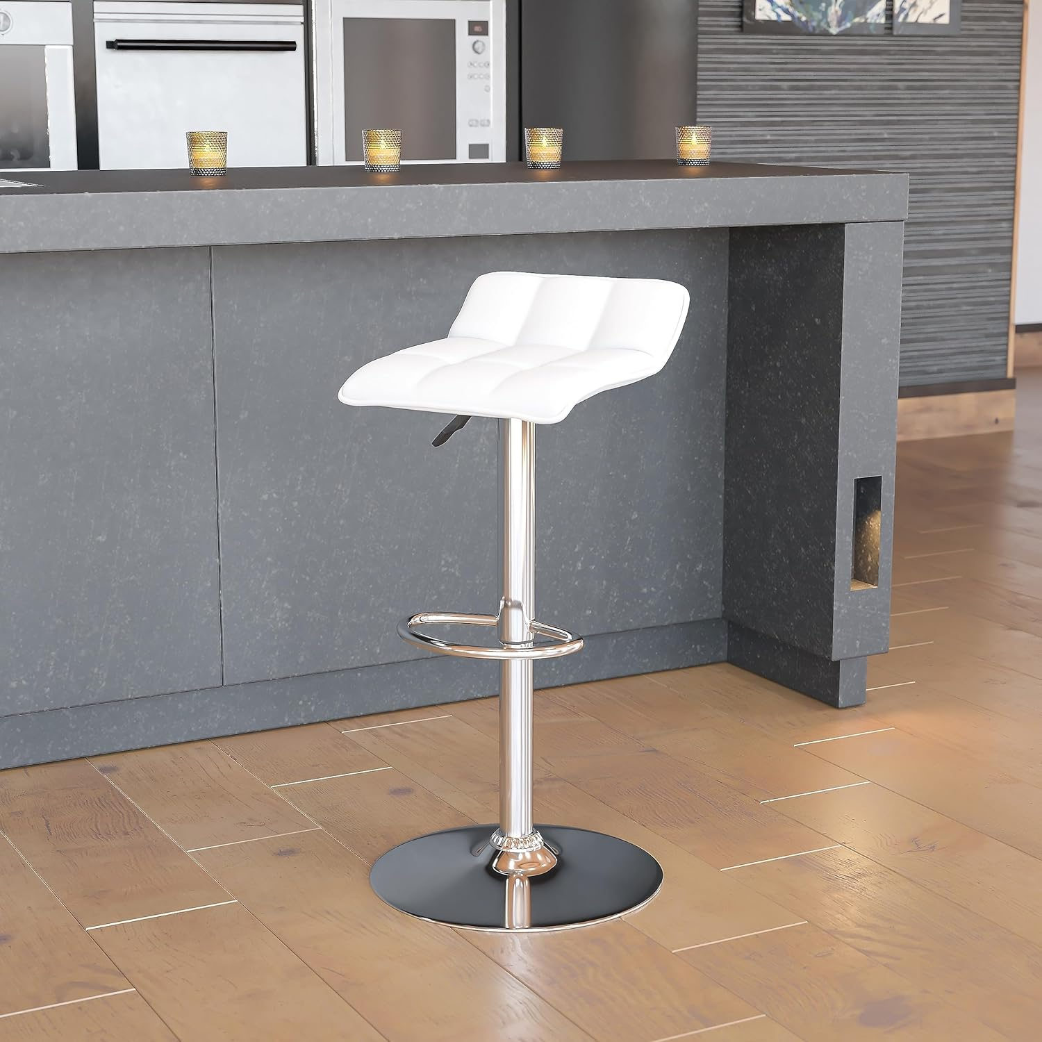 Flash Furniture Contemporary Black Vinyl Adjustable Height Barstool with Quilted Wave Seat and Chrome Base
