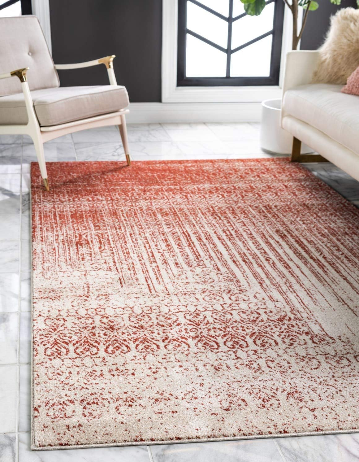 Unique Loom Del Mar Collection Area Rug - Jennifer (10' x 13' 1" Rectangle Red/Beige)