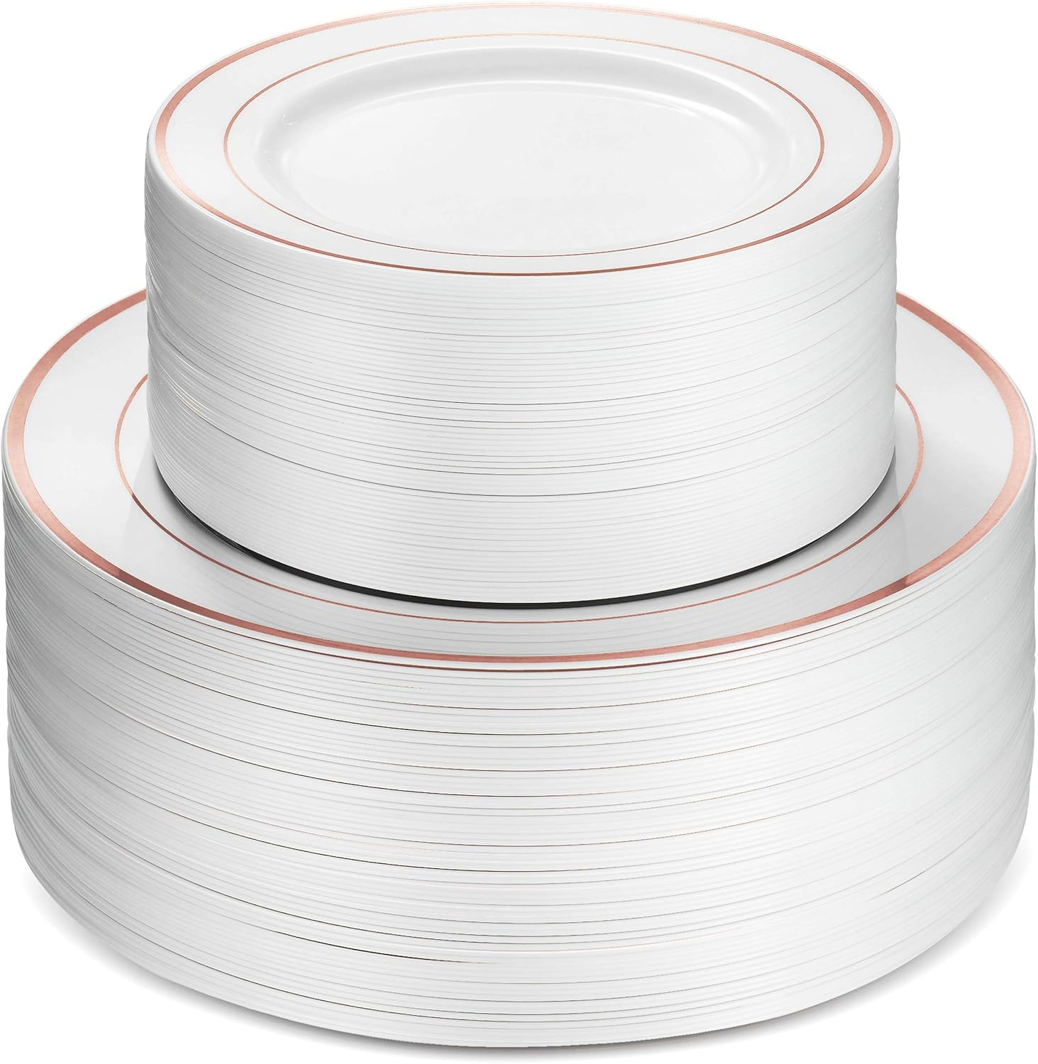 Munfix Rose Gold Rim Plastic Plates Party Supplies Kit for 50 Guests
