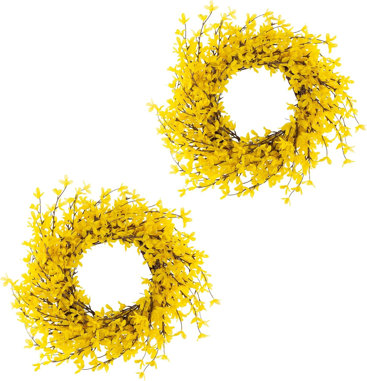 Pure Garden Set of Two 24-Inch Artificial Forsythia Wreaths for Home Decor