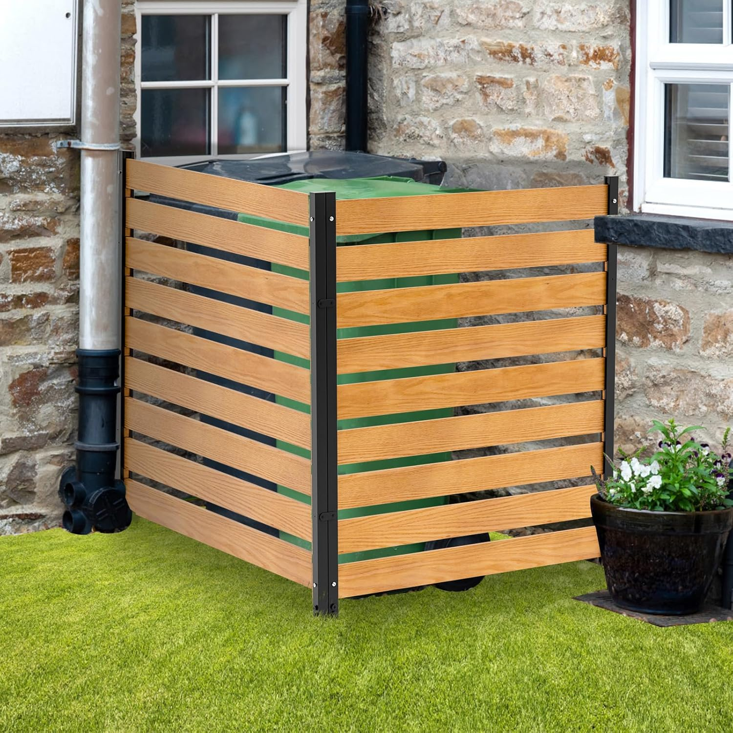 NAIZEA Air Conditioner Fence Outdoor Privacy Fence Screen, Pool Equipment Enclosure Trash Can Enclosure Metal Stake Wood Fence Panels for Outside 38" W x 42" H, 2 Panels