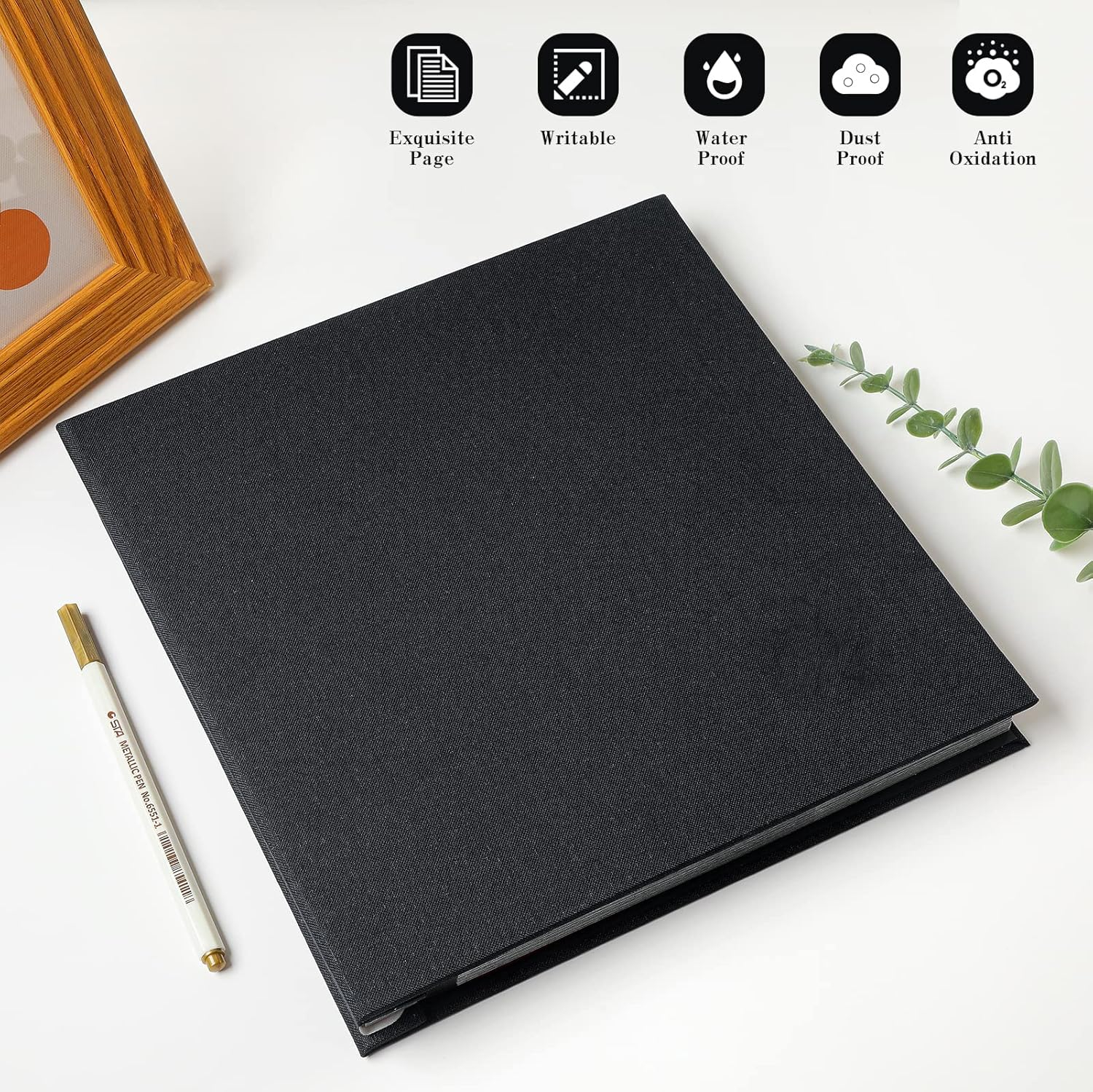 Spbapr Large Photo Album Self Adhesive Linen Cover Magnetic Scrapbook Album DIY Scrap Book 40 Black Sticky Pages for 3x5 4x6 5x7 8x10 Pictures with A Metal Pen