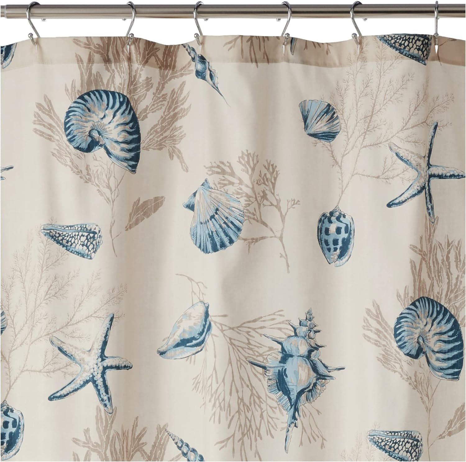 Madison Park Bayside Print Cotton Fabric Long Shower Curtain, Coastal Shower Curtains for Bathroom, 72 X 72, Blue