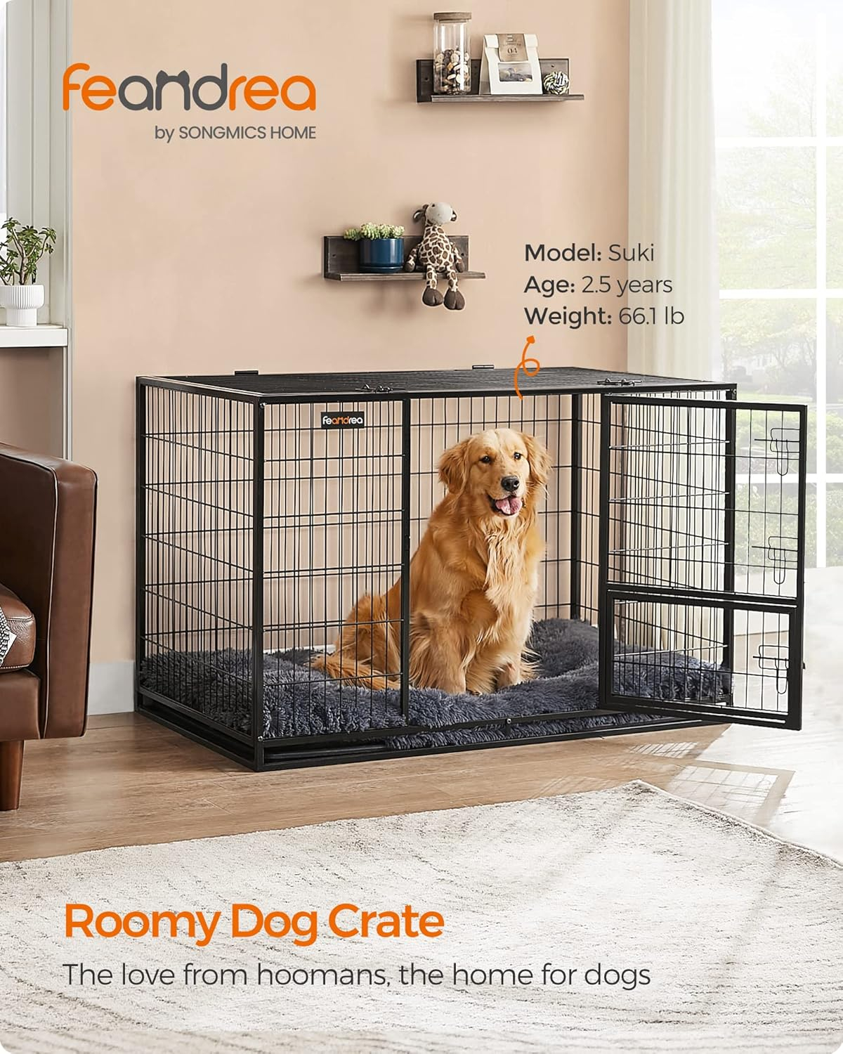 Extra Large Black Heavy-Duty Metal Dog Crate with Removable Tray