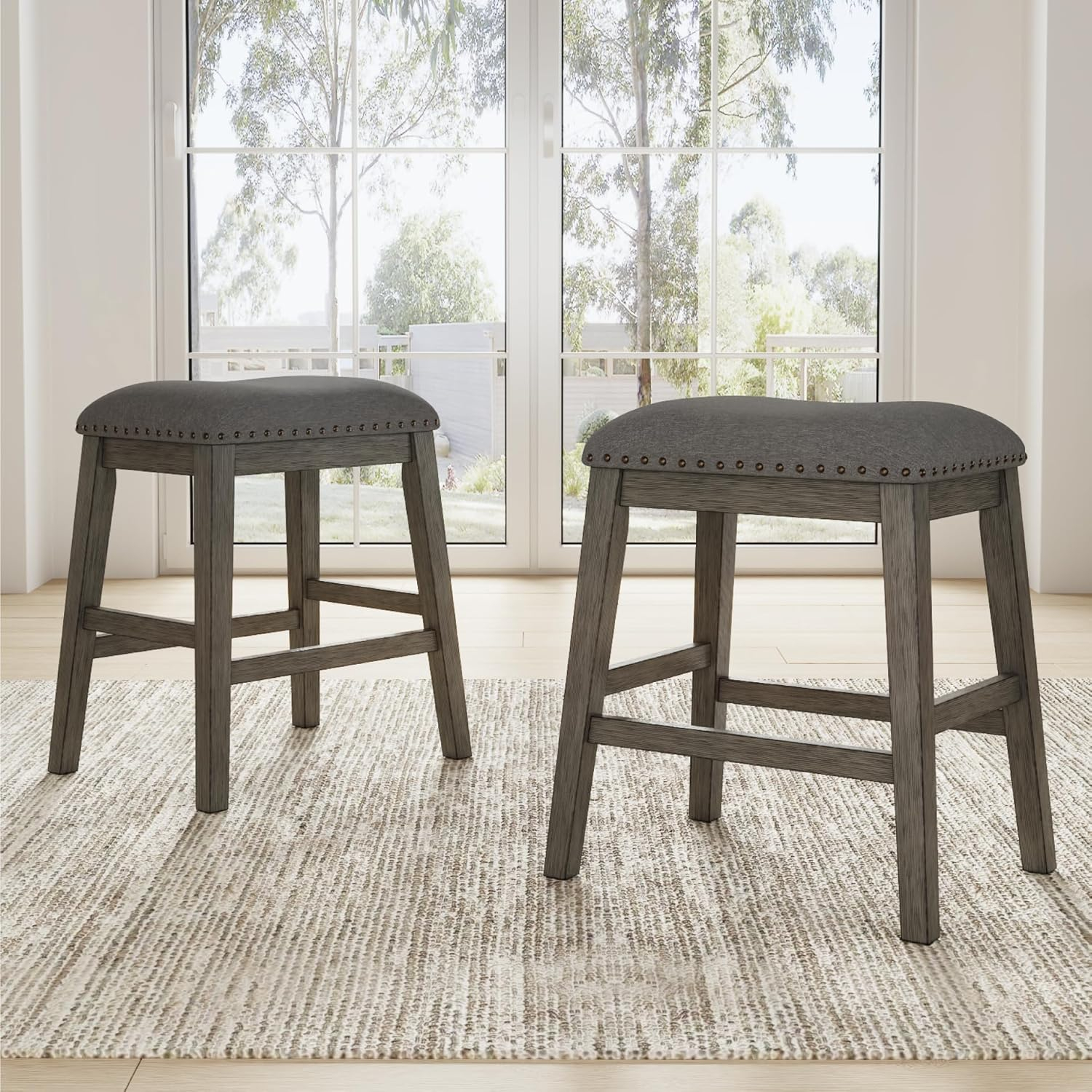 Signature Design by Ashley Caitbrook Rustic 24.4" Counter Height Upholstered Barstool, Set of 2