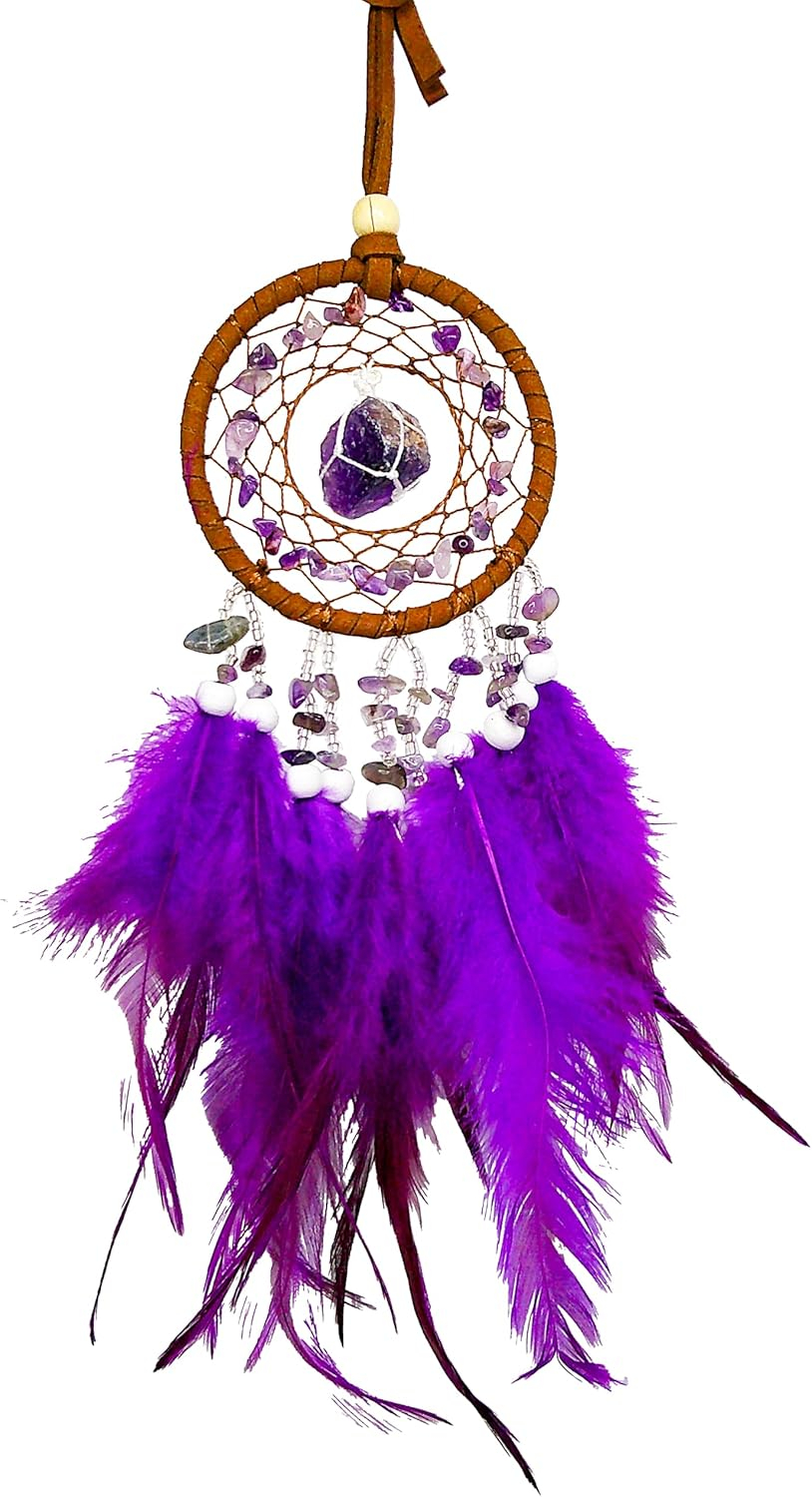 Violet Dreamcatcher for Crown Chakra Healing. Uses Violet Feathers and Milky Amethyst Stones to Provide Protection and Spiritual Connection in Bedrooms, Meditation Spaces - Dream Catchers with Color