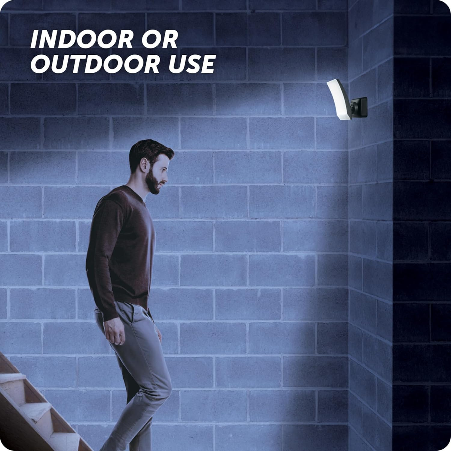 Black and White Rectangular LED Battery Powered Security Flood Light