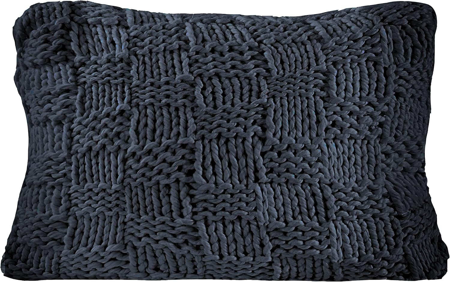 HiEnd Accents Chess Knit Dutch Euro Pillow with Feather Insert, 28x38 inch, Navy Solid Color, Modern Farmhouse Rustic Style Soft Cozy Luxury Throw Decorative Accent Pillow