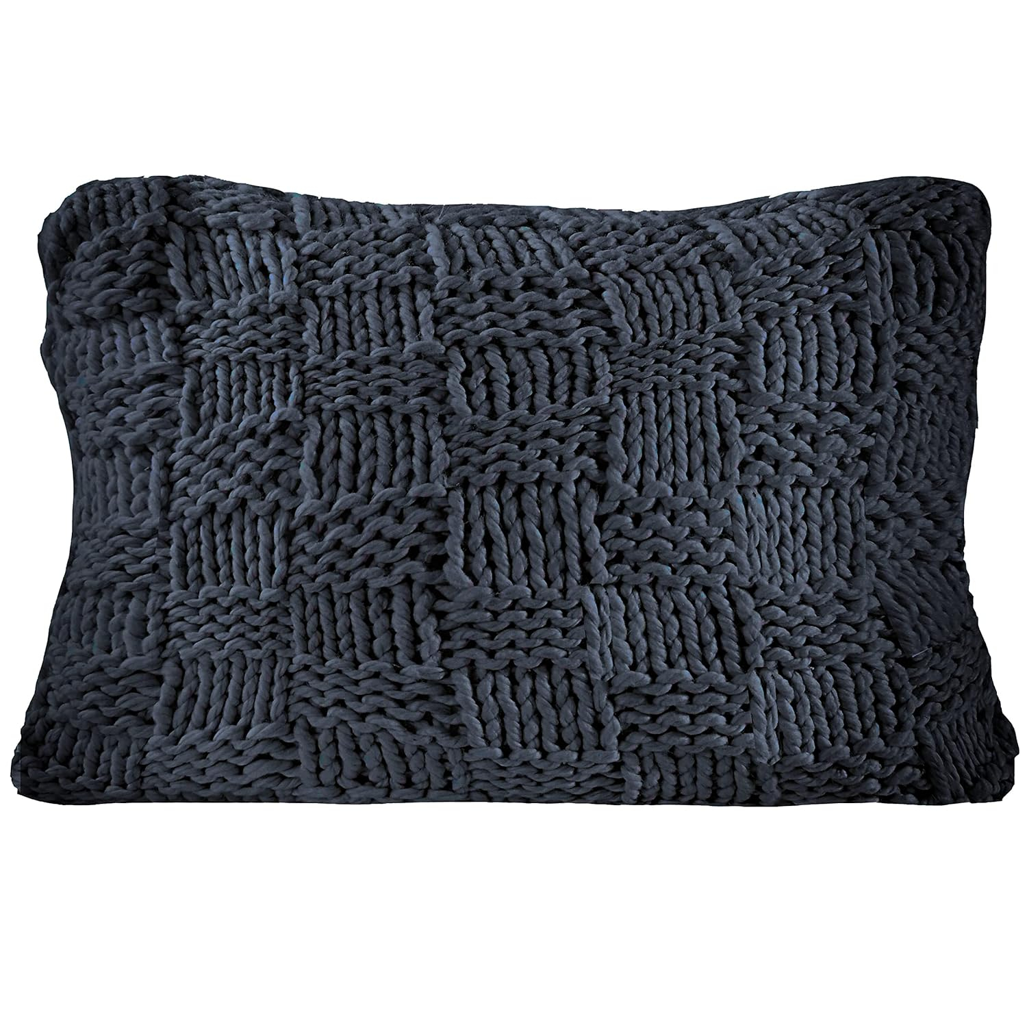 HiEnd Accents Chess Knit Dutch Euro Pillow with Feather Insert, 28x38 inch, Navy Solid Color, Modern Farmhouse Rustic Style Soft Cozy Luxury Throw Decorative Accent Pillow