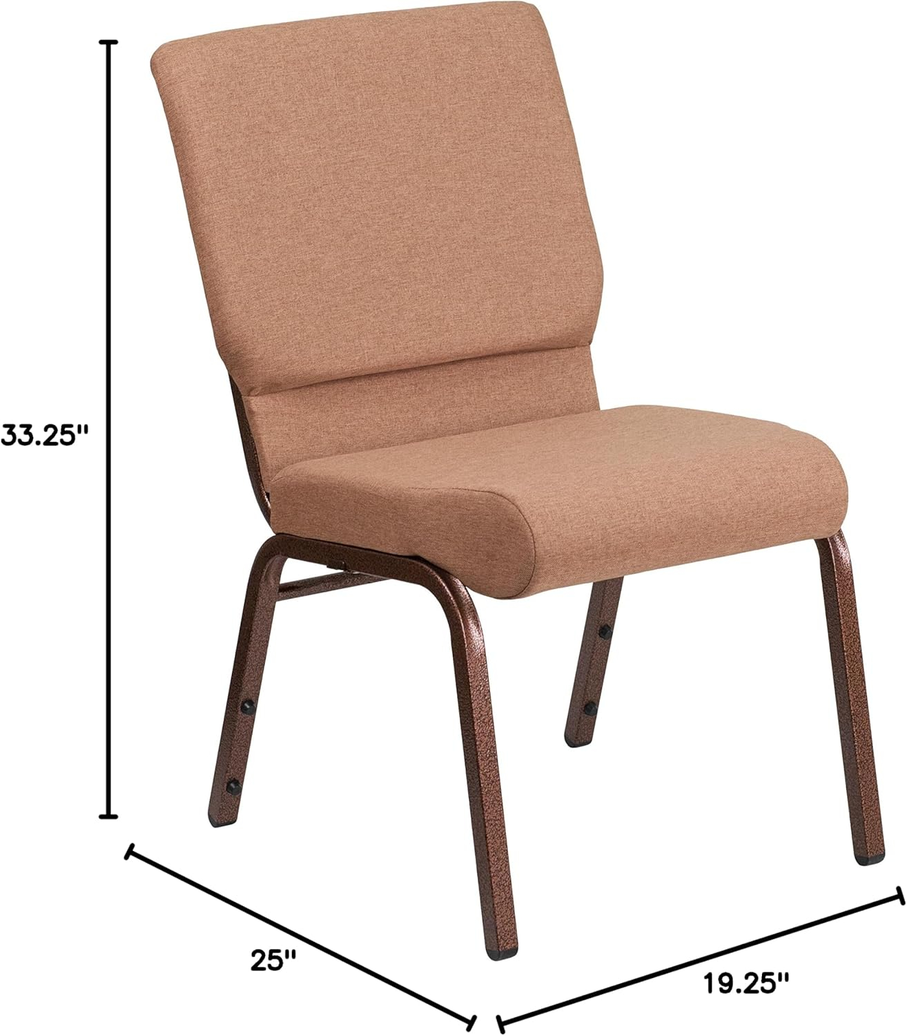 Caramel Fabric and Copper Metal Stacking Church Chairs, Set of 4
