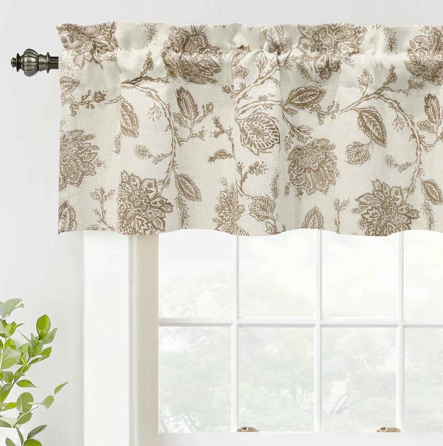 DriftAway Freda Jacobean Floral Linen Blend Blackout Thermal Insulated Energy Saving Privacy Window Curtain Valance Rod Pocket 2 Layers
