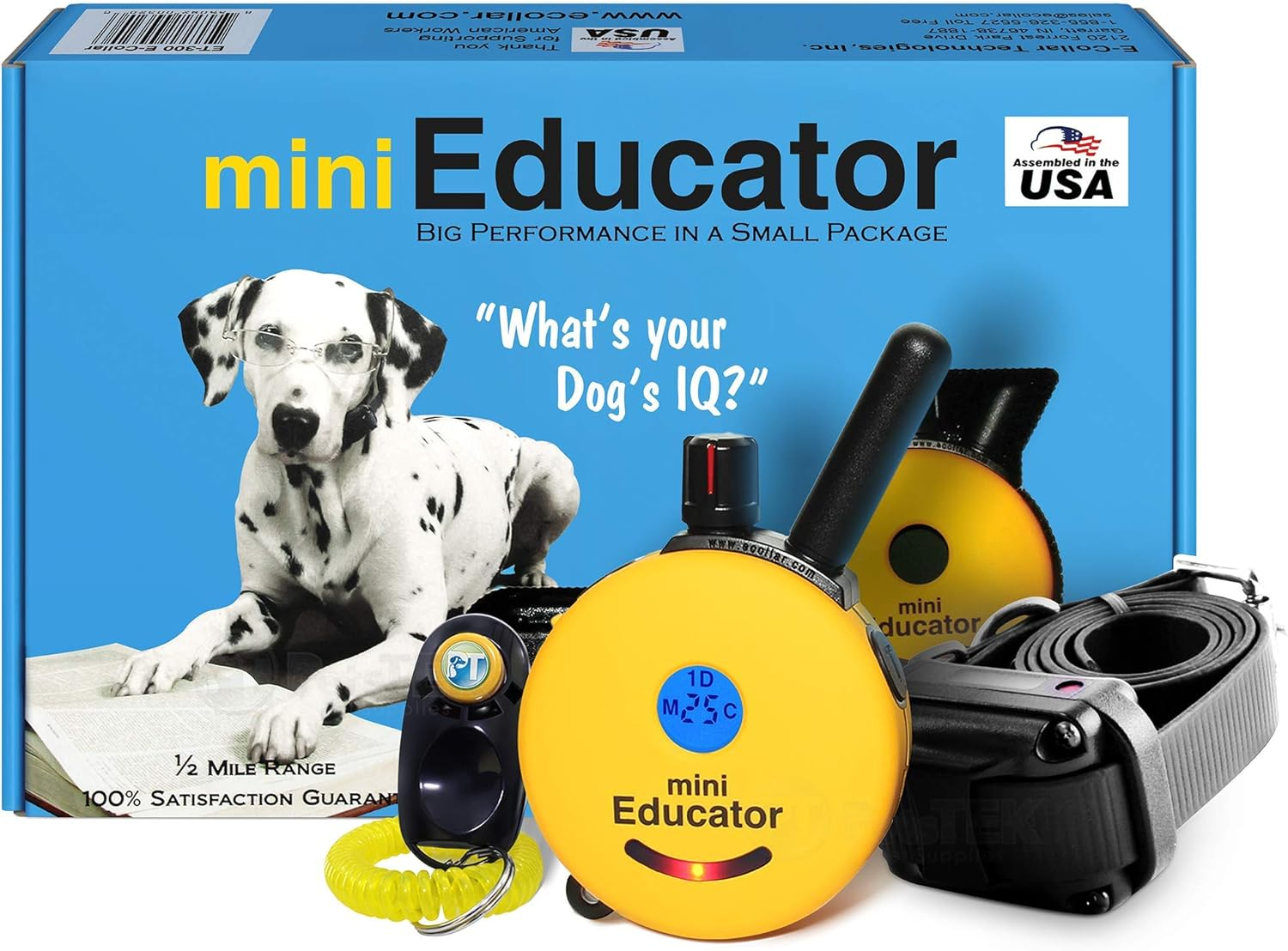 E-Collar ET-300 Mini Educator Dog Training Collar Bundle + PetsTEK Dog Clicker – 1/2 Mile Range, Waterproof, 100 Levels with Vibration & Tone
