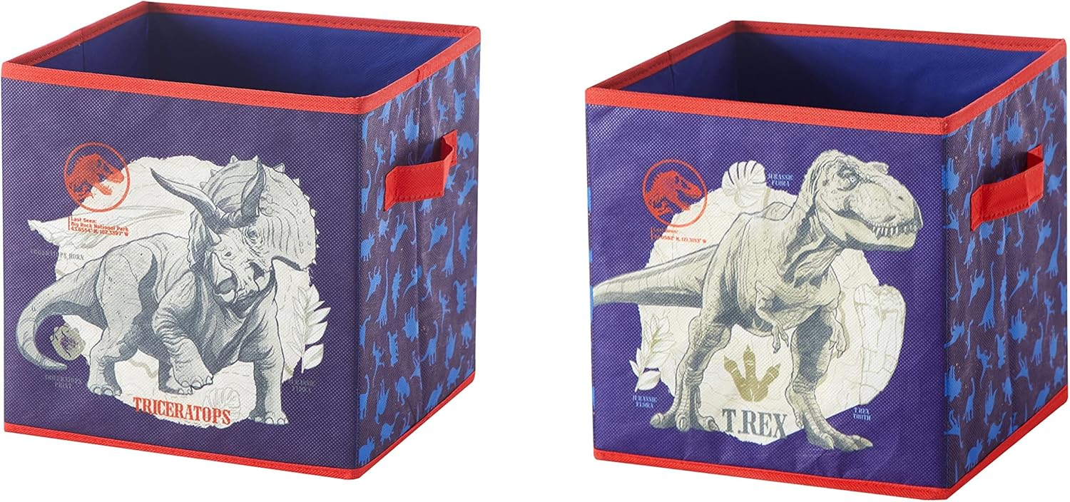 Jurassic World Kids' Blue Fabric Collapsible Storage Cubes, 10"x10", Set of 2