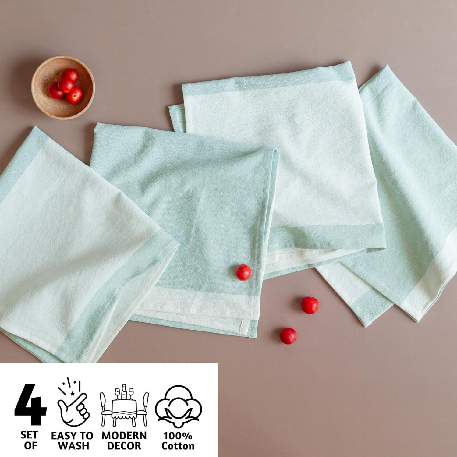 Folkulture Cloth Napkins | (20x20) Set of 4 Cotton Table Napkin Cloth Washable and Soft for Farmhouse Style Decorations | Durable - Reusable, Boho Dinner Napkins Cloth for Dining Room (Misty Green)