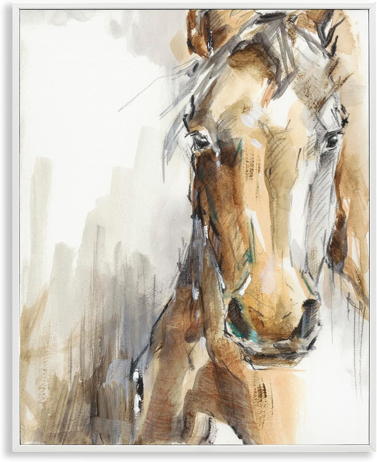 White Framed Horse Portrait Watercolor Canvas Art, 16 x 20