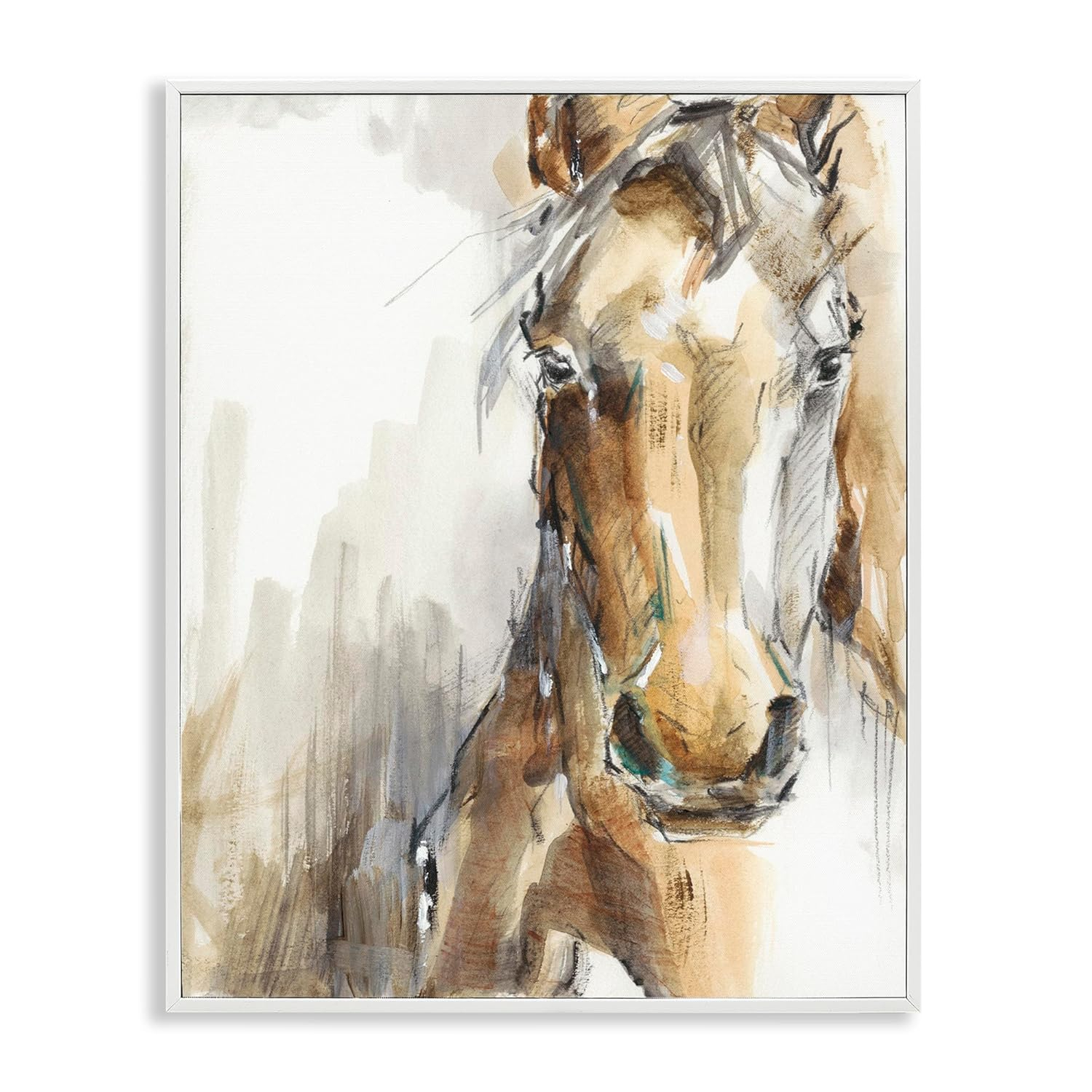 White Framed Horse Portrait Watercolor Canvas Art, 16 x 20