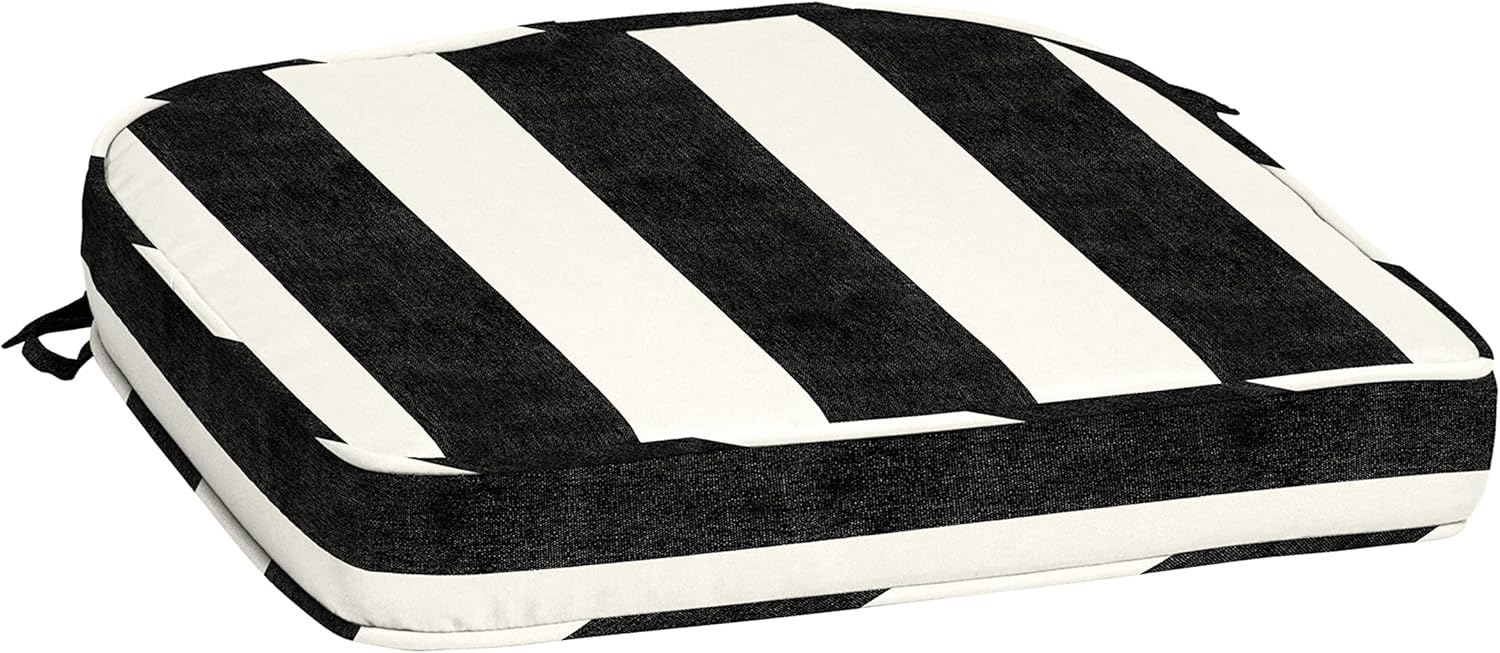 Arden Selections ProFoam Performance Outdoor Seat Cushion 19 x 20, Onyx Black Cabana Stripe