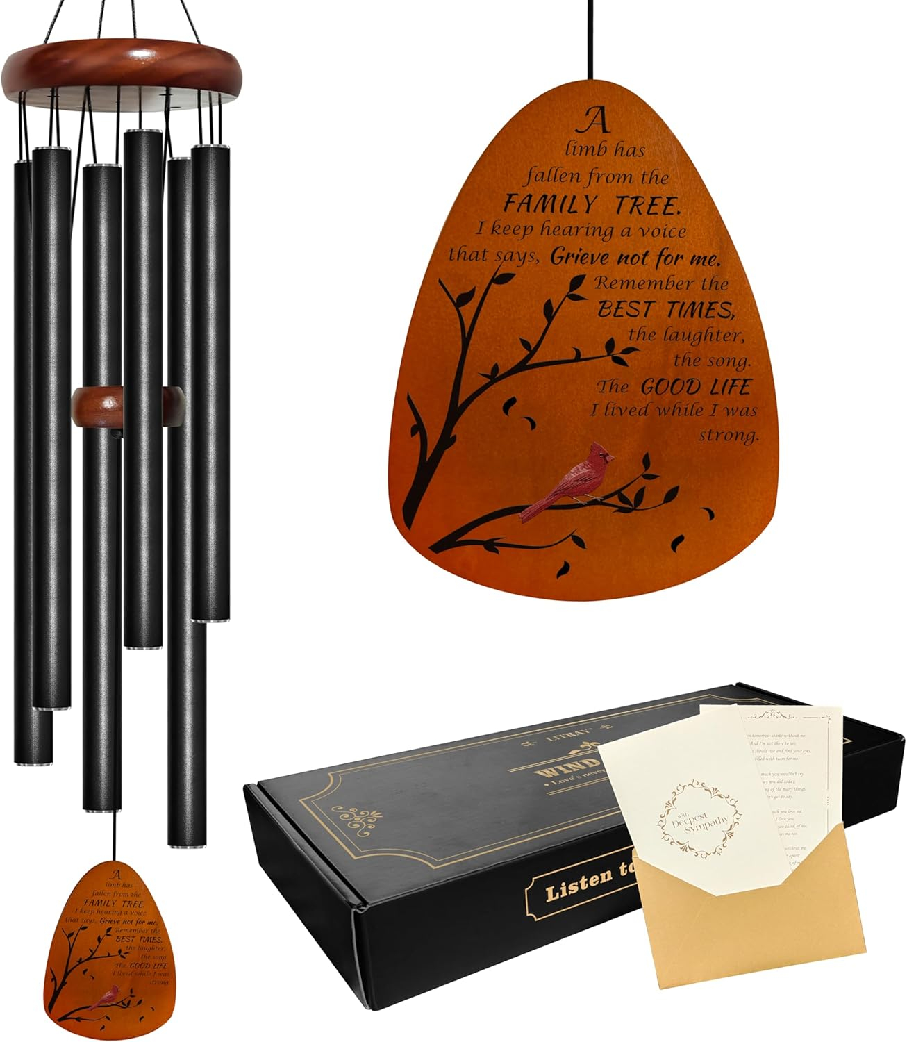 Sympathy Gifts for Loss of Loved One 32" Memorial Wind Chimes for Loss of Loved One Bereavement Condolence Gifts Sympathy Windchimes Memory Wind Chime with Memorial Card